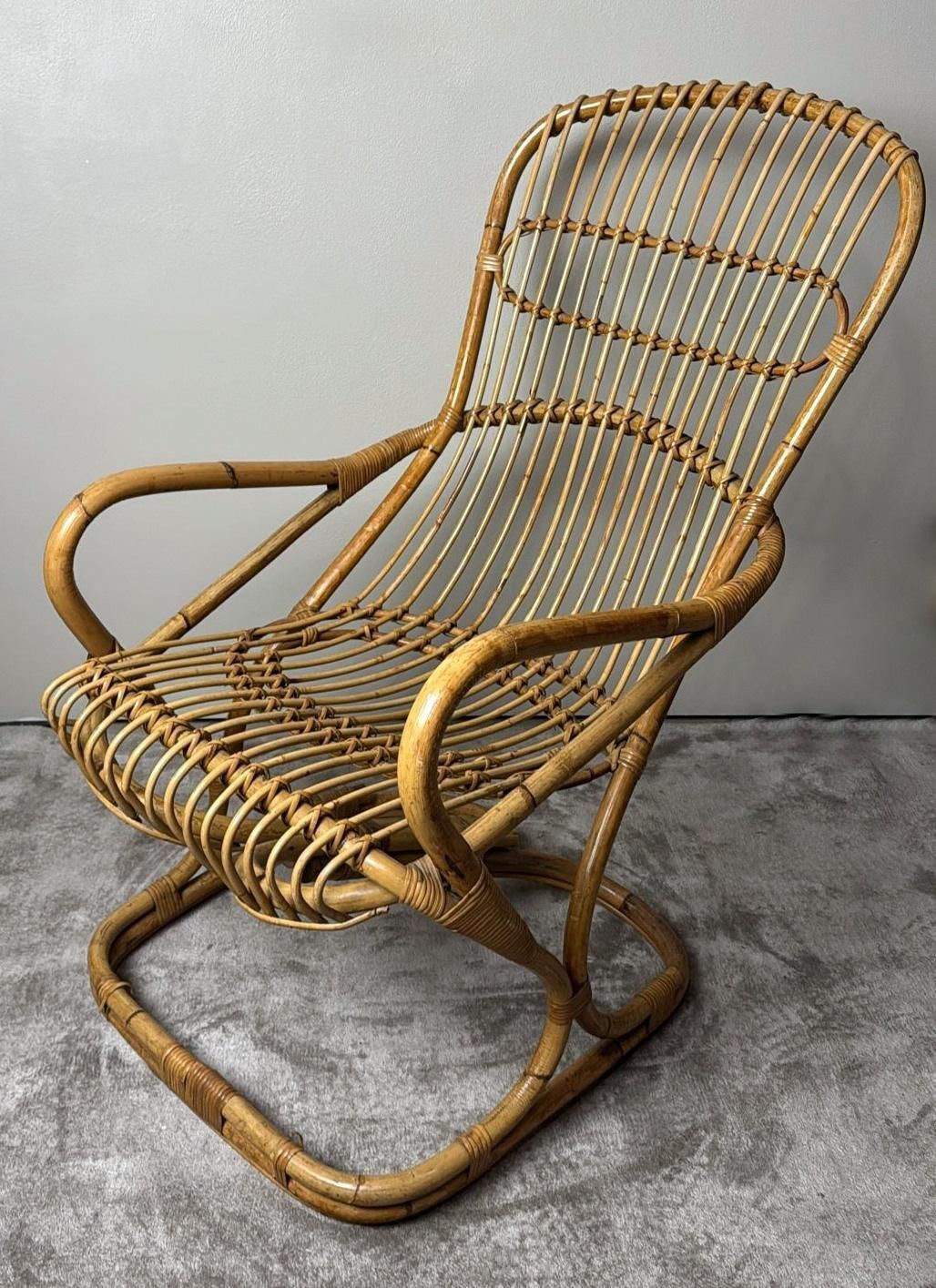 Rustic Style Large Italian Bamboo And Wicker Cane Armchair photo vintage
