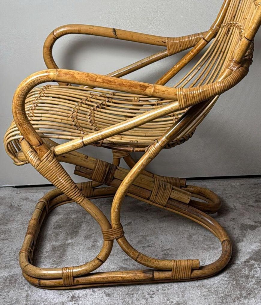Furniture Rustic Style Large Italian Bamboo And Wicker Cane Armchair photo