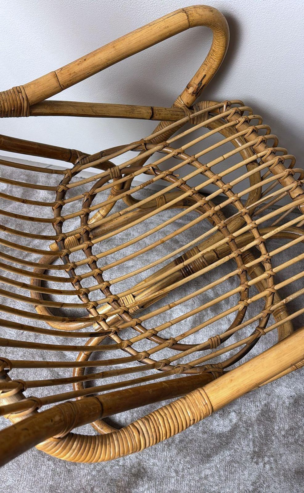 1693.0 Rustic Style Large Italian Bamboo And Wicker Cane Armchair photo