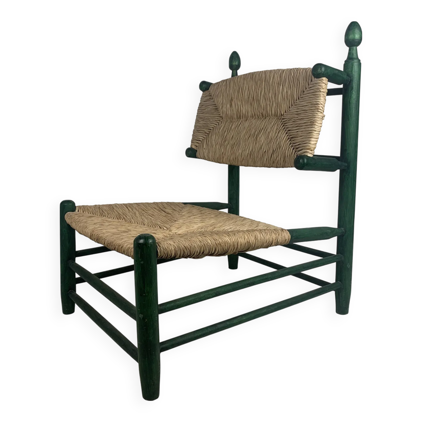 French Straw Rush Low Lounge Chair In The Style Of Charles Dudouyt, 1950s