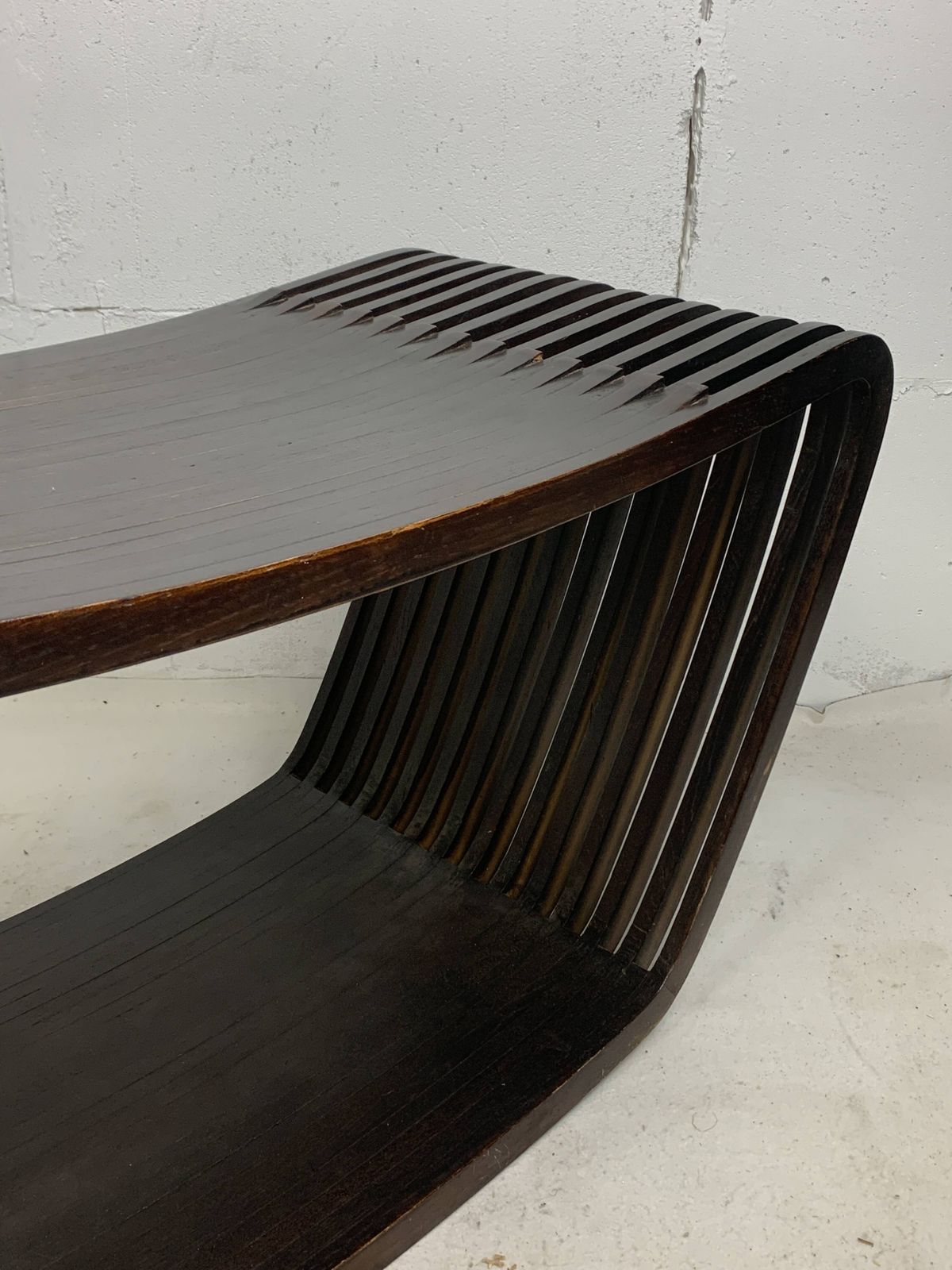 Post Modern Dutch Slatted Wooden Wavy Curvy Bench Or Coffee Table, 1970s photo Furniture