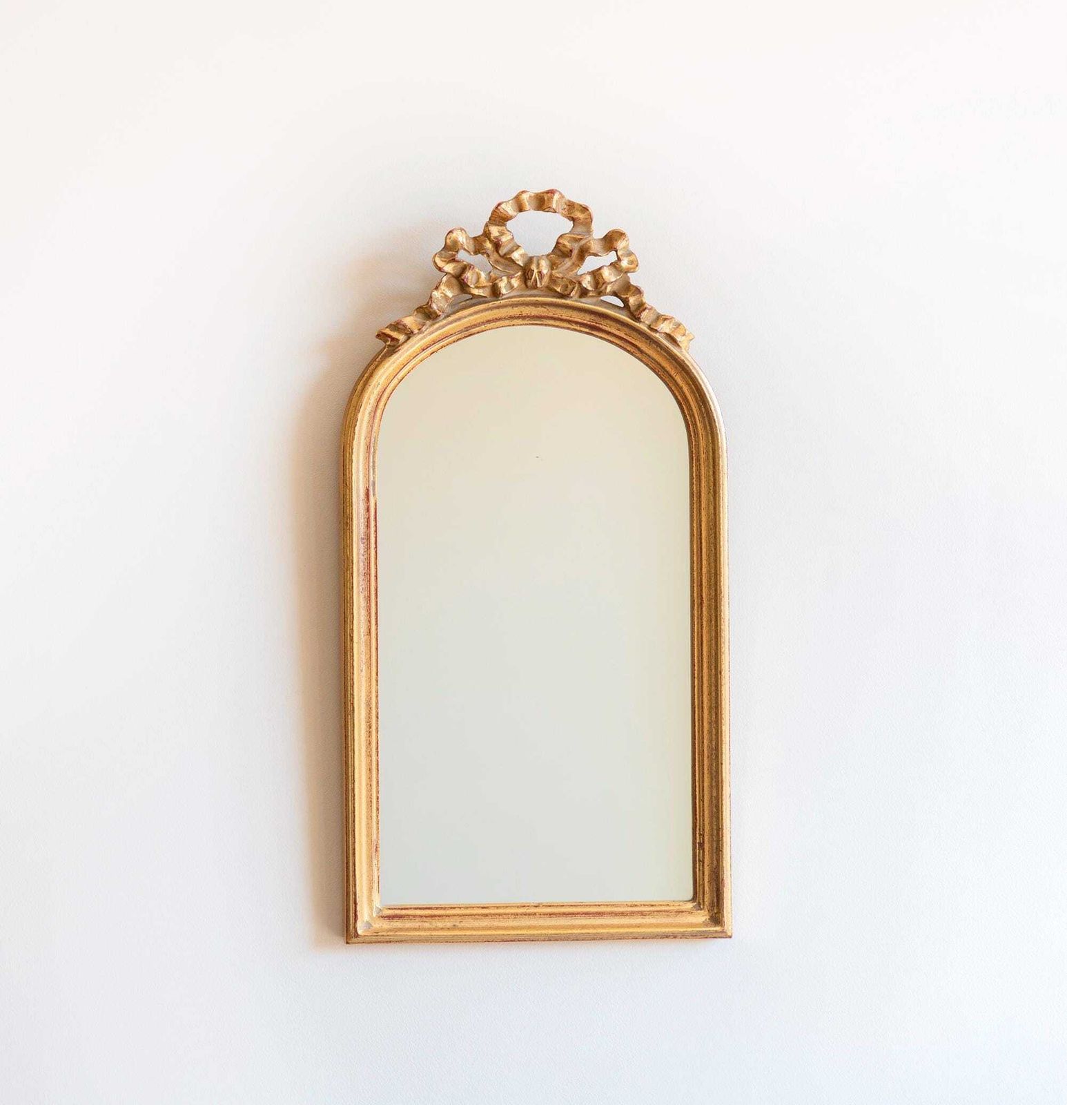 Golden Arch Mirror With Bow, Belgian Wooden Mirror, Deknudt, Baroque Wall Hanging, Decorative Ribbon Mirror, Made In Belgium