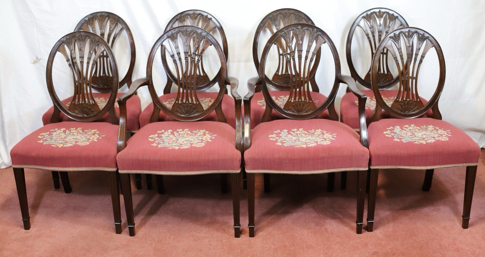 Lovely Set Of Eight Victorian Carved Mahogany Hepplewhite Style Dining Chairs photo furniture