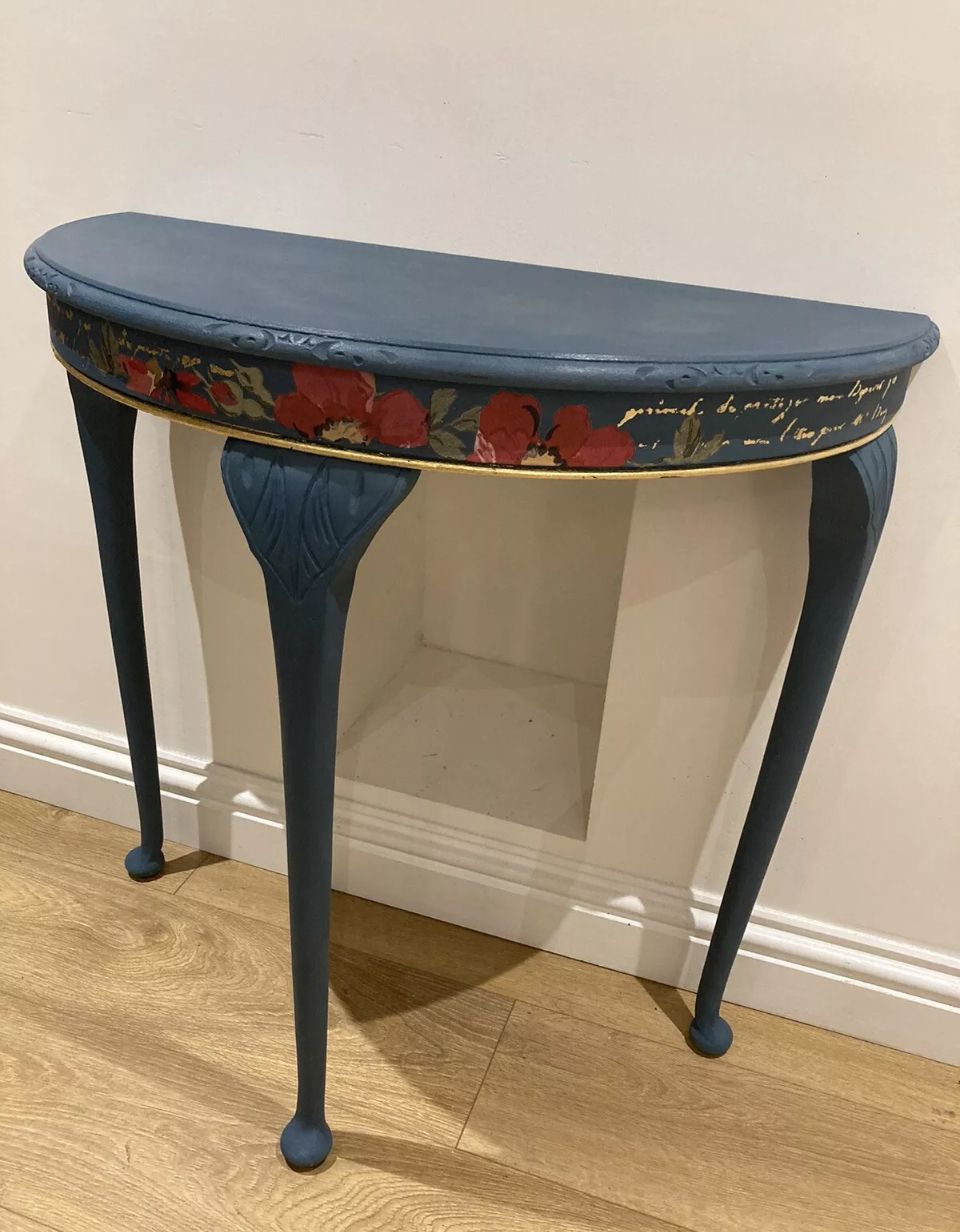 Vintage Hand Painted Demi Lune Hallway Table photo for sale