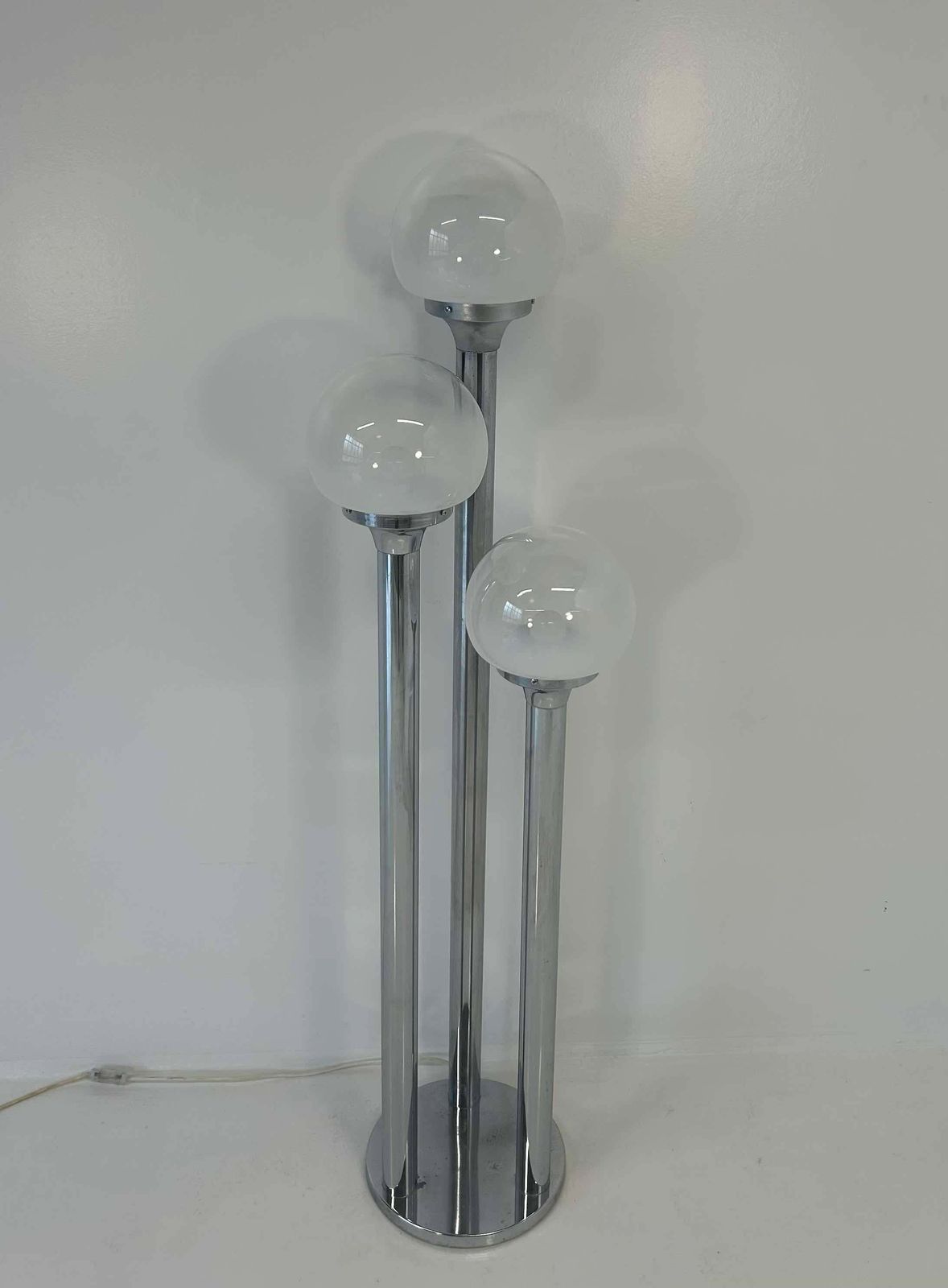 Italian Chrome And Murano Glass Floor Lamp Attr. Mazzega, 1970s photo for sale