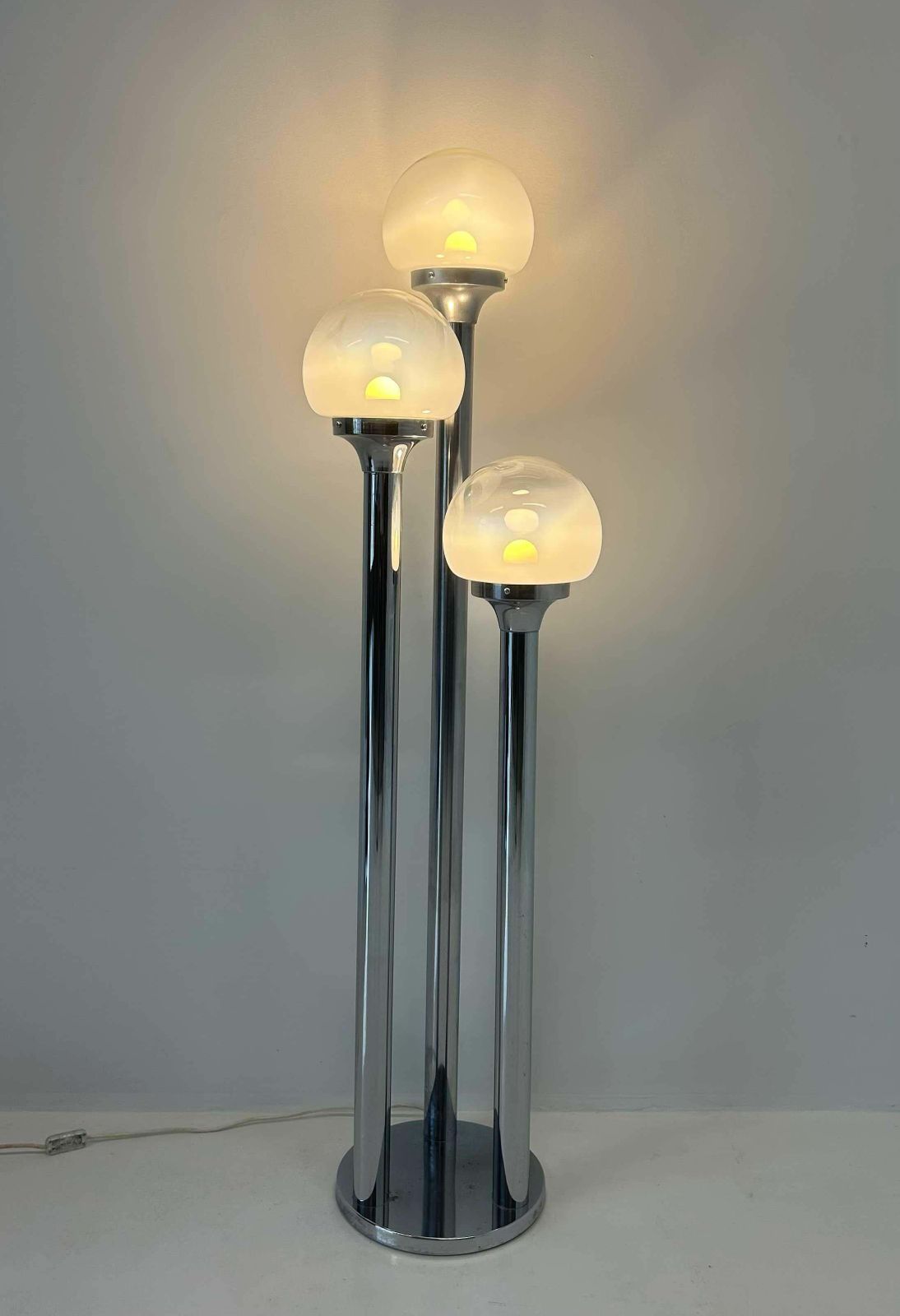 photo for sale Italian Chrome And Murano Glass Floor Lamp Attr. Mazzega, 1970s