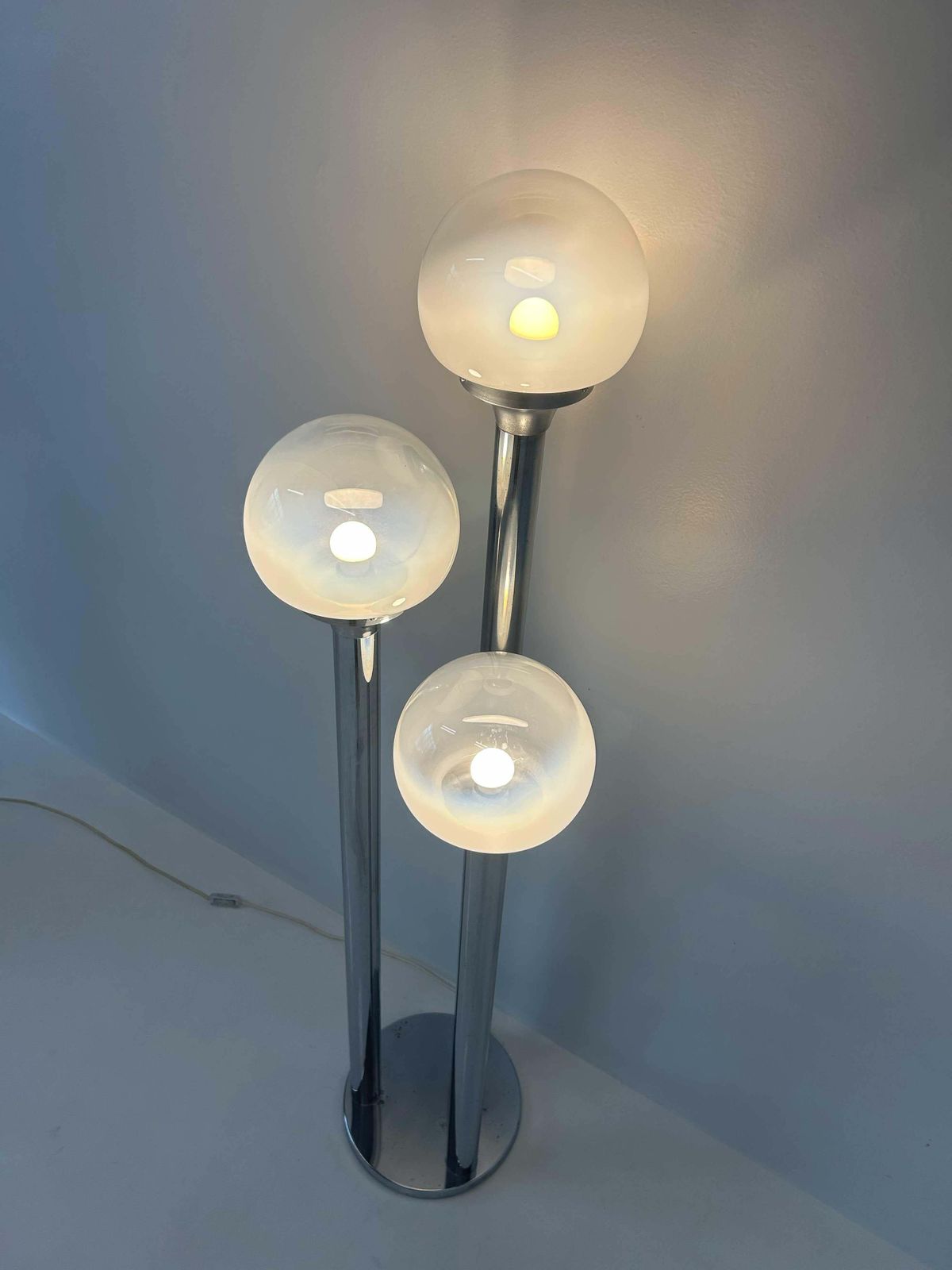 Lighting Italian Chrome And Murano Glass Floor Lamp Attr. Mazzega, 1970s photo