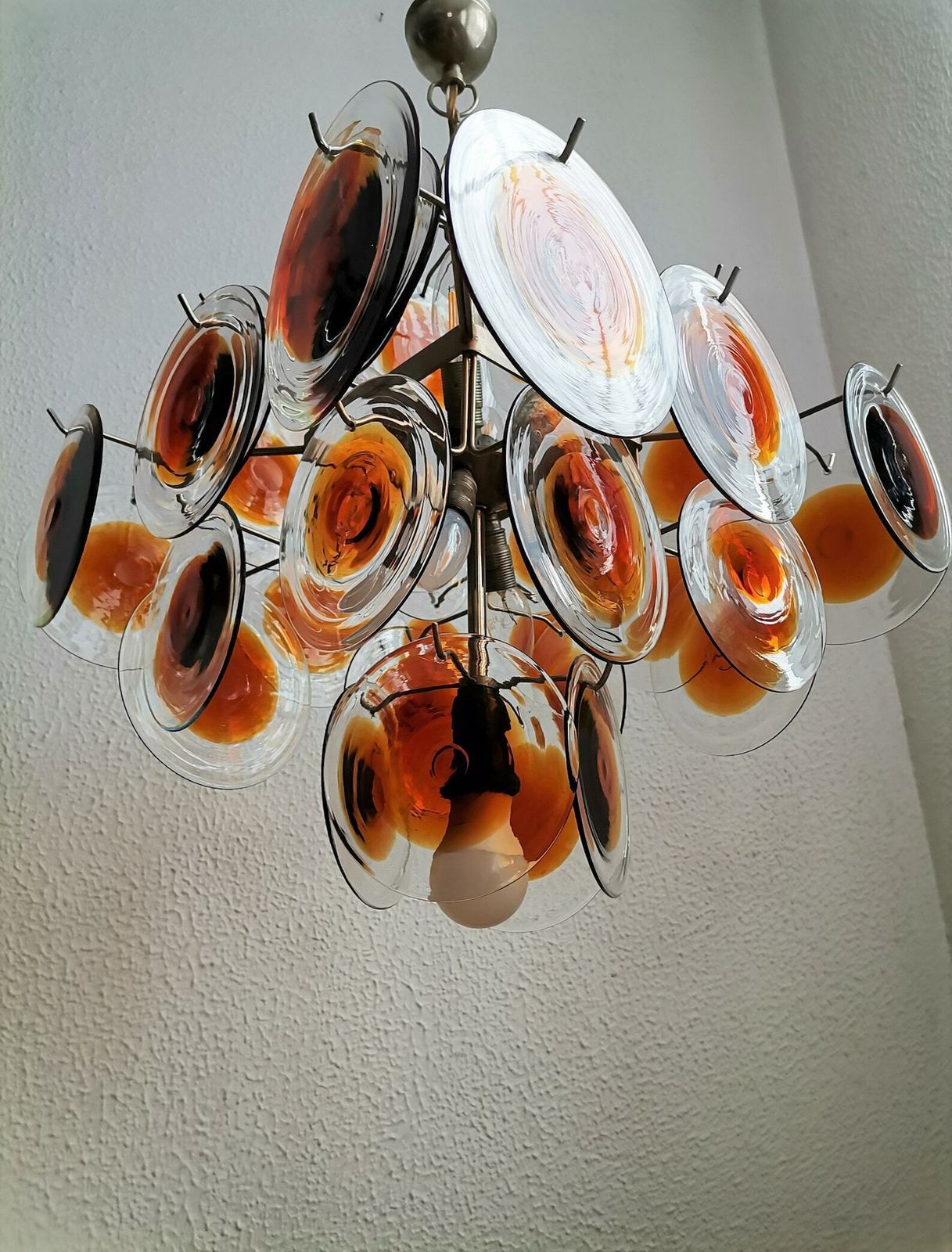 Vintage Murano Disc Chandelier / 36 Discs / Gino Vistosi For Mazzega / Space Age / 1960s Italy / Mid Century Modern photo for sale