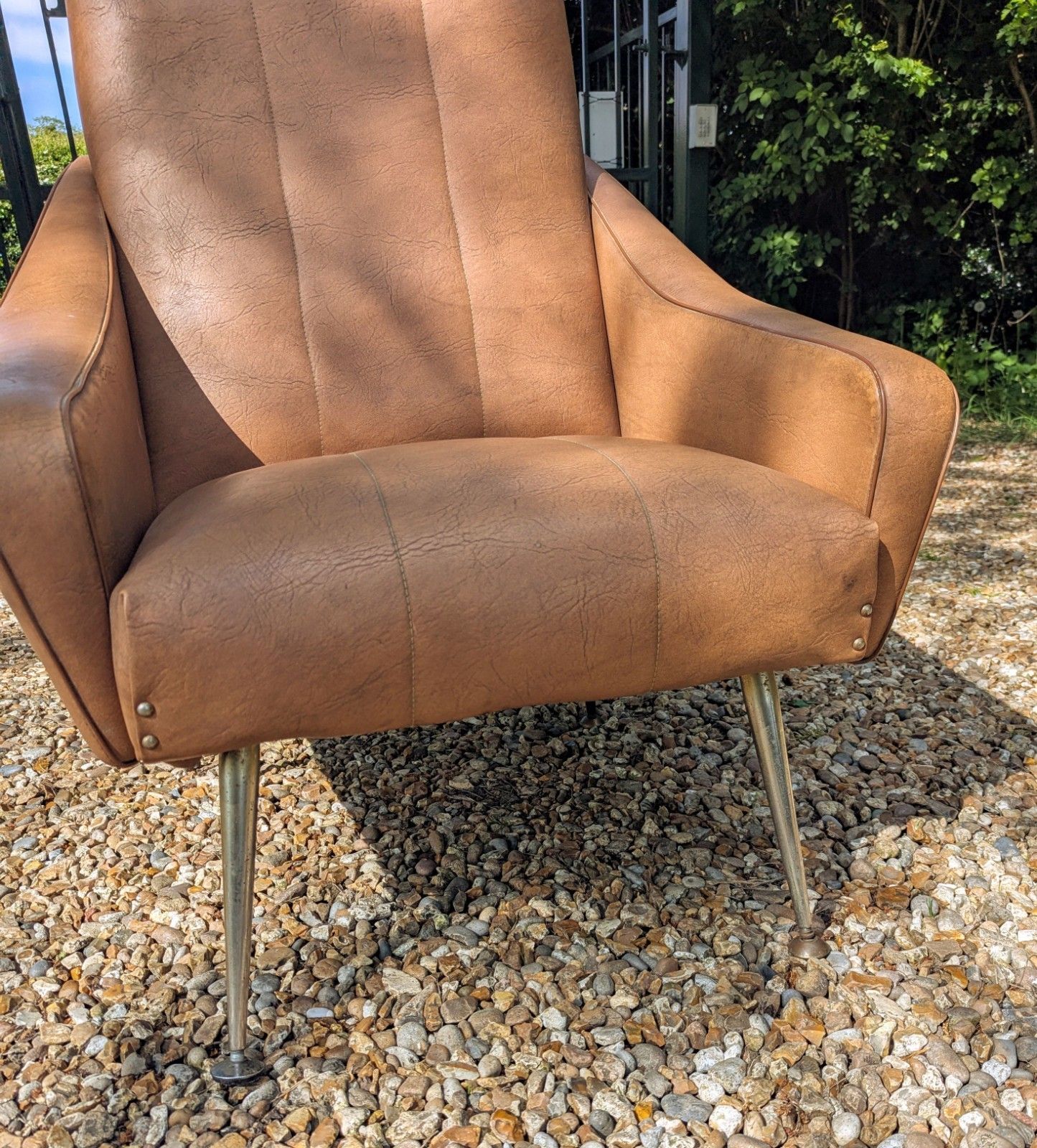 Quality Vintage 1960 Italian Armchair Brass Taper Supports  Delivery Available photo buy