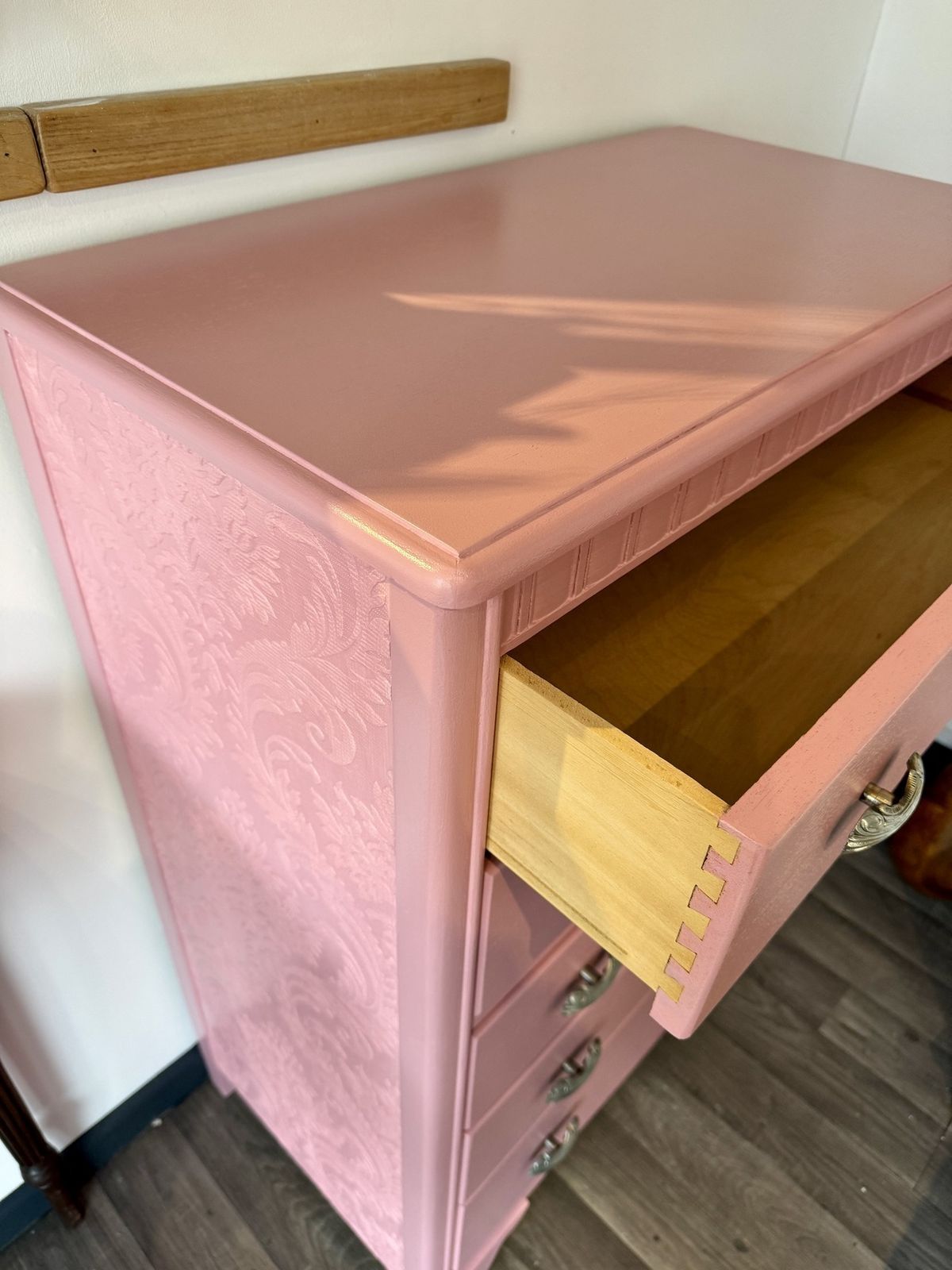 Stunning Harris Lebus Five Drawers Chest Hand Painted With Original Handles In Silver photo for sale