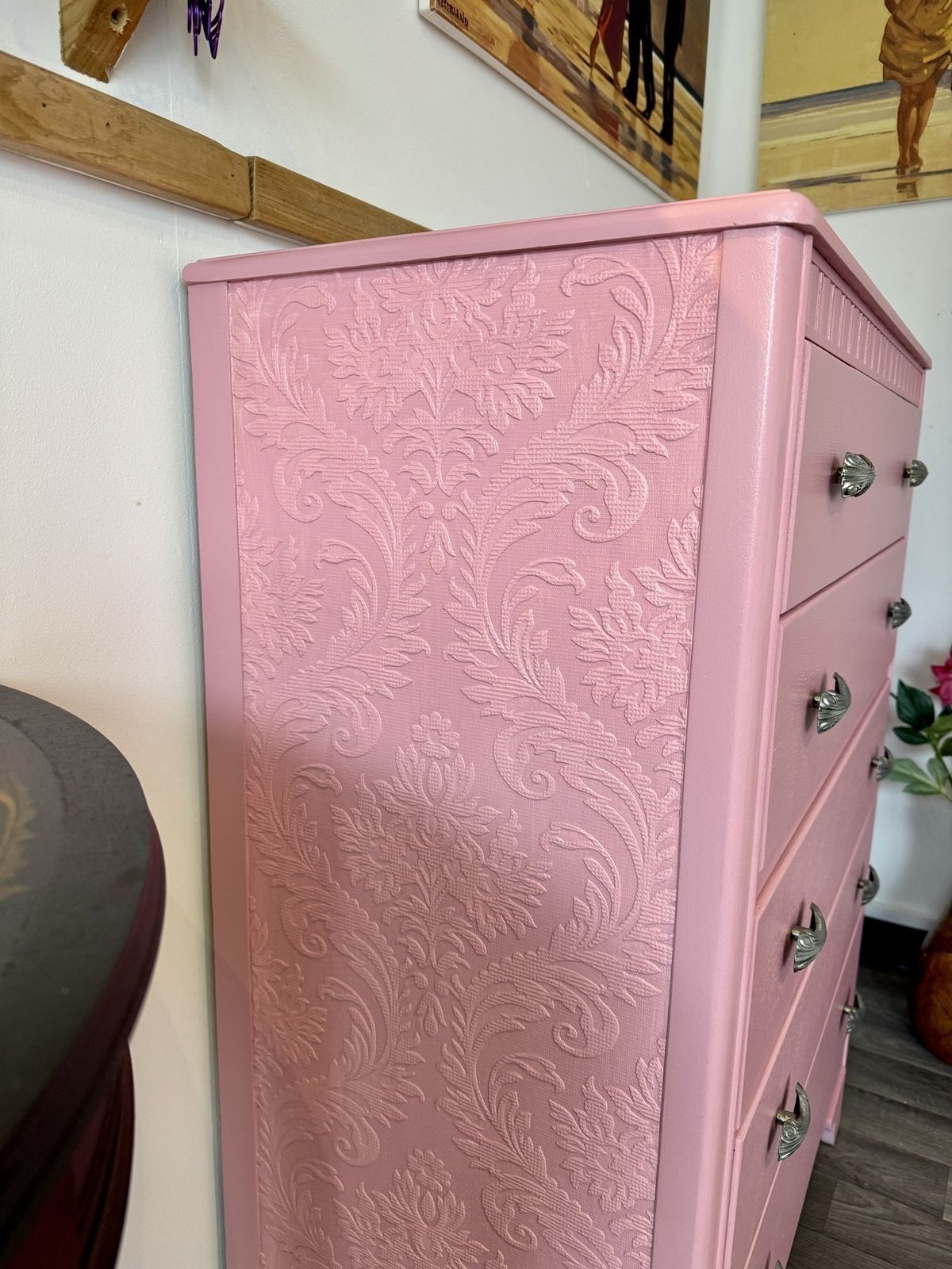 Stunning Harris Lebus Five Drawers Chest Hand Painted With Original Handles In Silver photo buy