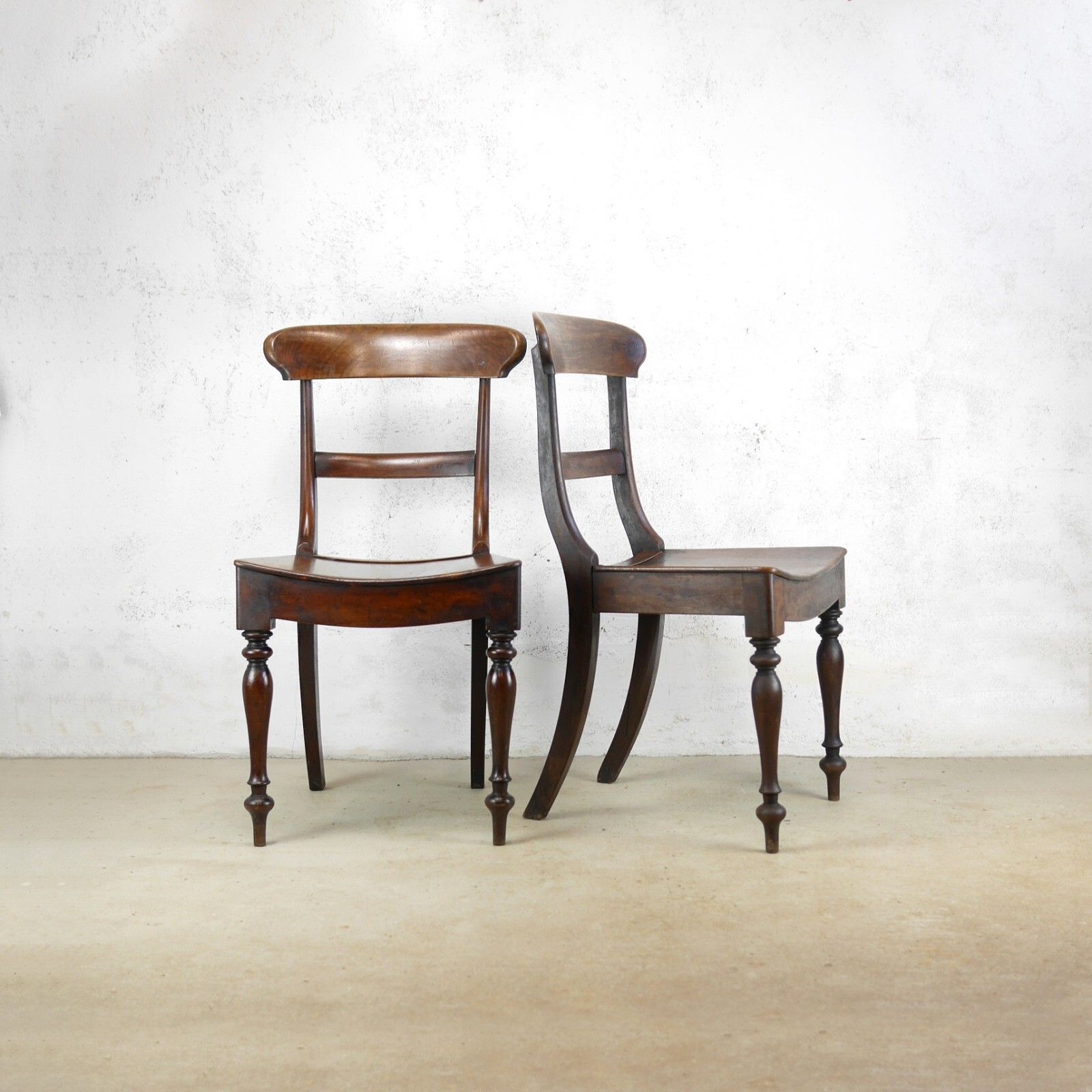 Pair Antique Regency Country House Hall Chairs Fruitwood #102883 photo furniture