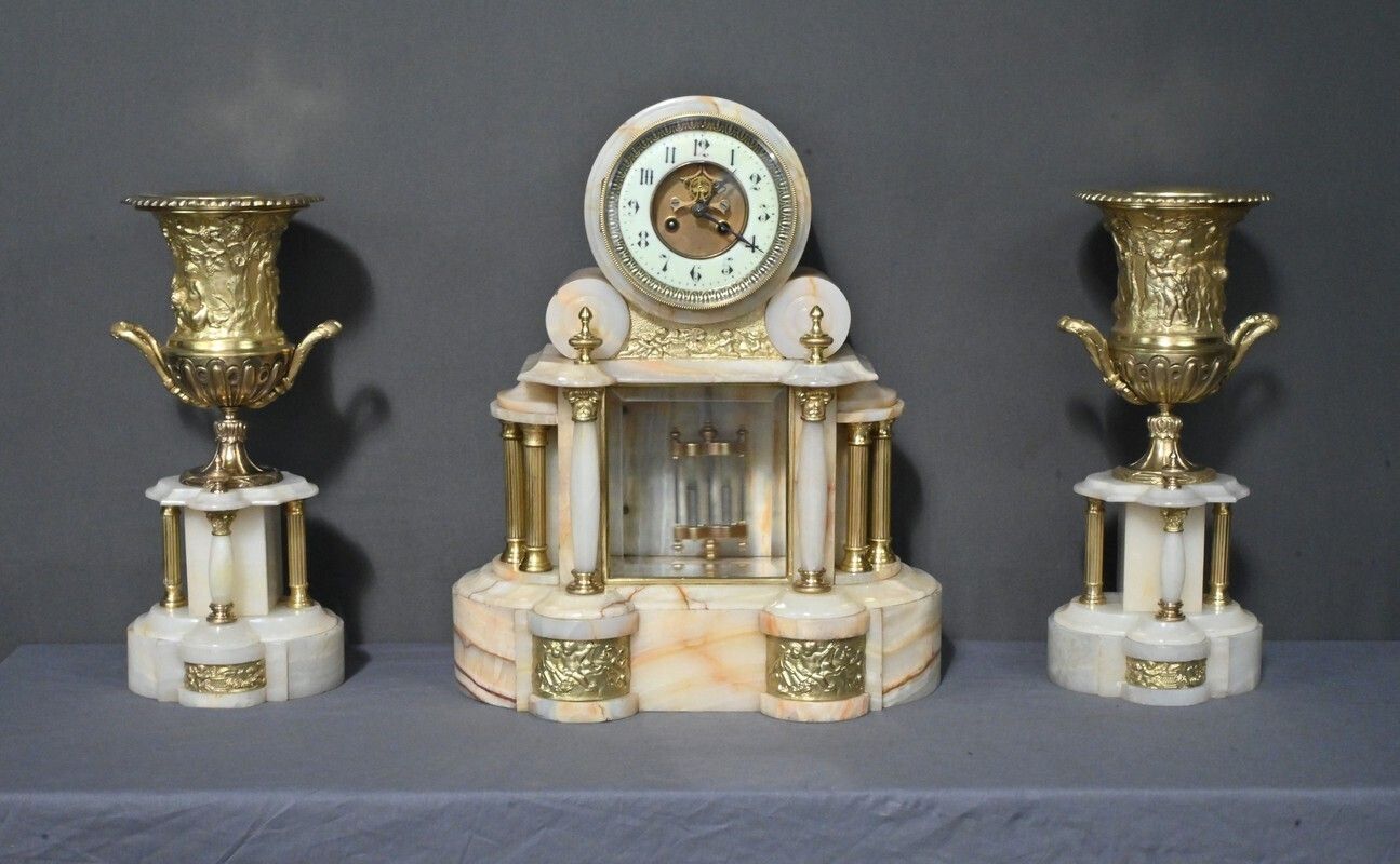 Marble And Bronze Fireplace Set, “A L'espérance” By H. Godchot – Late 19th Century