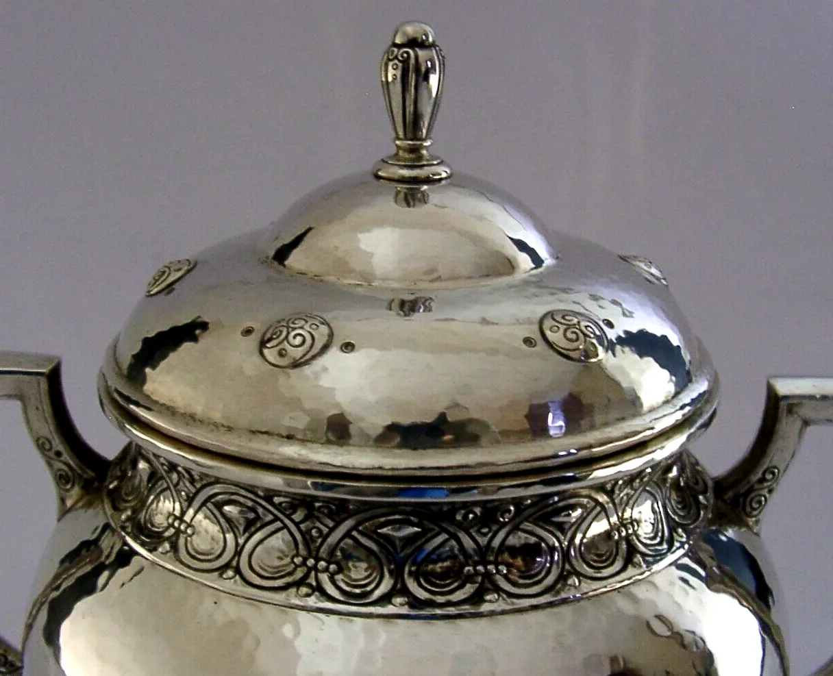 photo furniture Rare 422g Swiss Jezler Solid Silver Lidded Bowl Urn C1920 Antique Arts & Craft