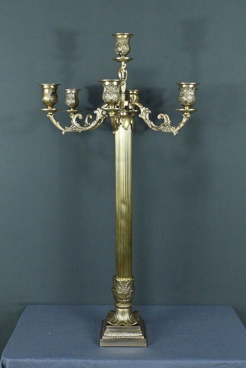 Important Bronze Candelabra, Louis XVI Style – Late 19th Century photo vintage