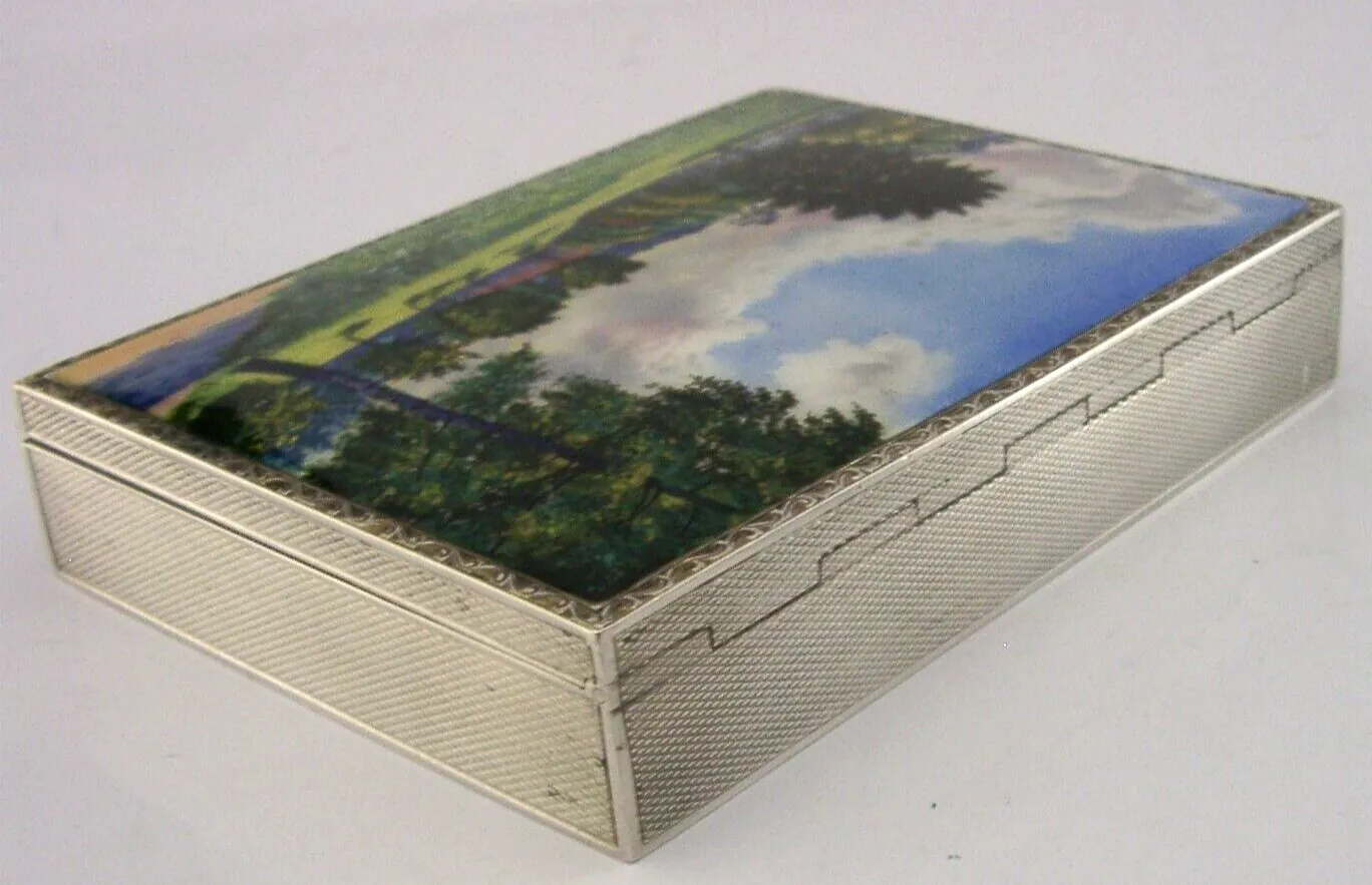Rare 182g Stunning Sterling Silver Enamel Table Jewellery Box 1927 Antique photo vintage