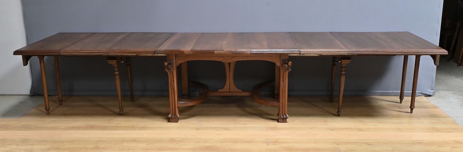 Art Nouveau Walnut Extending Table, 20 Place Settings – Early 20th Century photo furniture