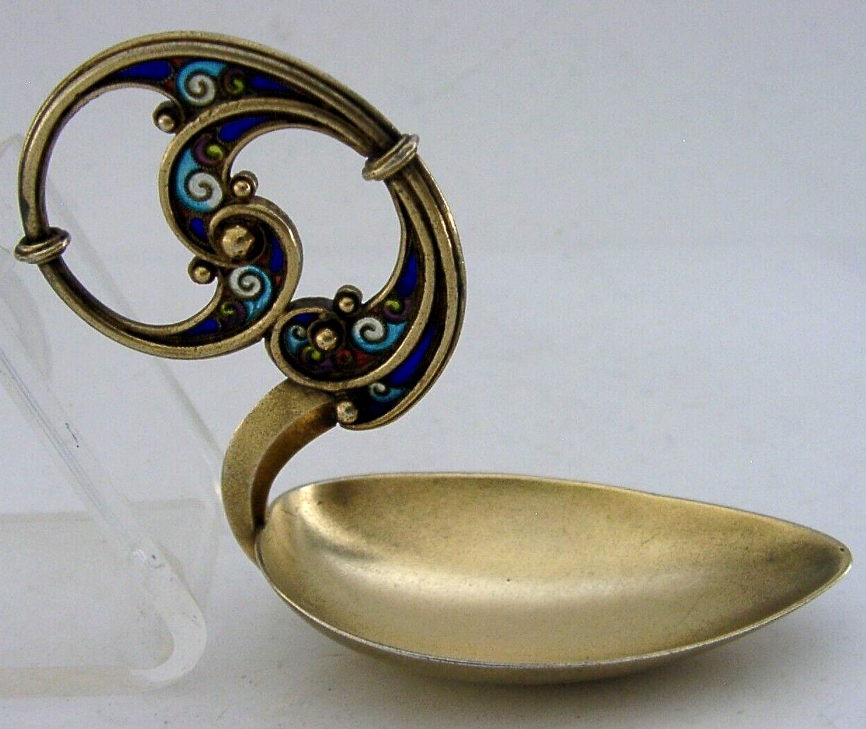Superb Sterling Silver Gilt Plique A Jour Caddy Spoon C1900 Norwegian Antique photo for sale
