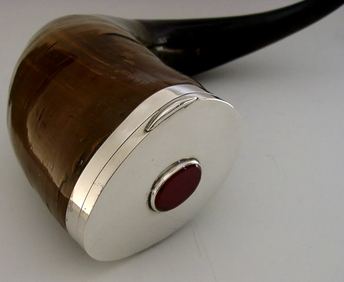 Huge Sterling Silver Agate Scottish Horn Table Snuff Mull Box 1880 Antique 1.4kg photo vintage