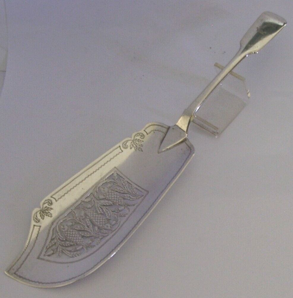 O'connor Family Crested Victorian Sterling Silver Fish Server 1844 Antique 134g photo for sale