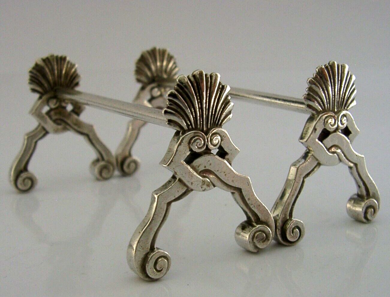 Belgian 800 Cast Solid Silver Cutlery Rests C1920 Antique Art Deco 70g photo Home Decor