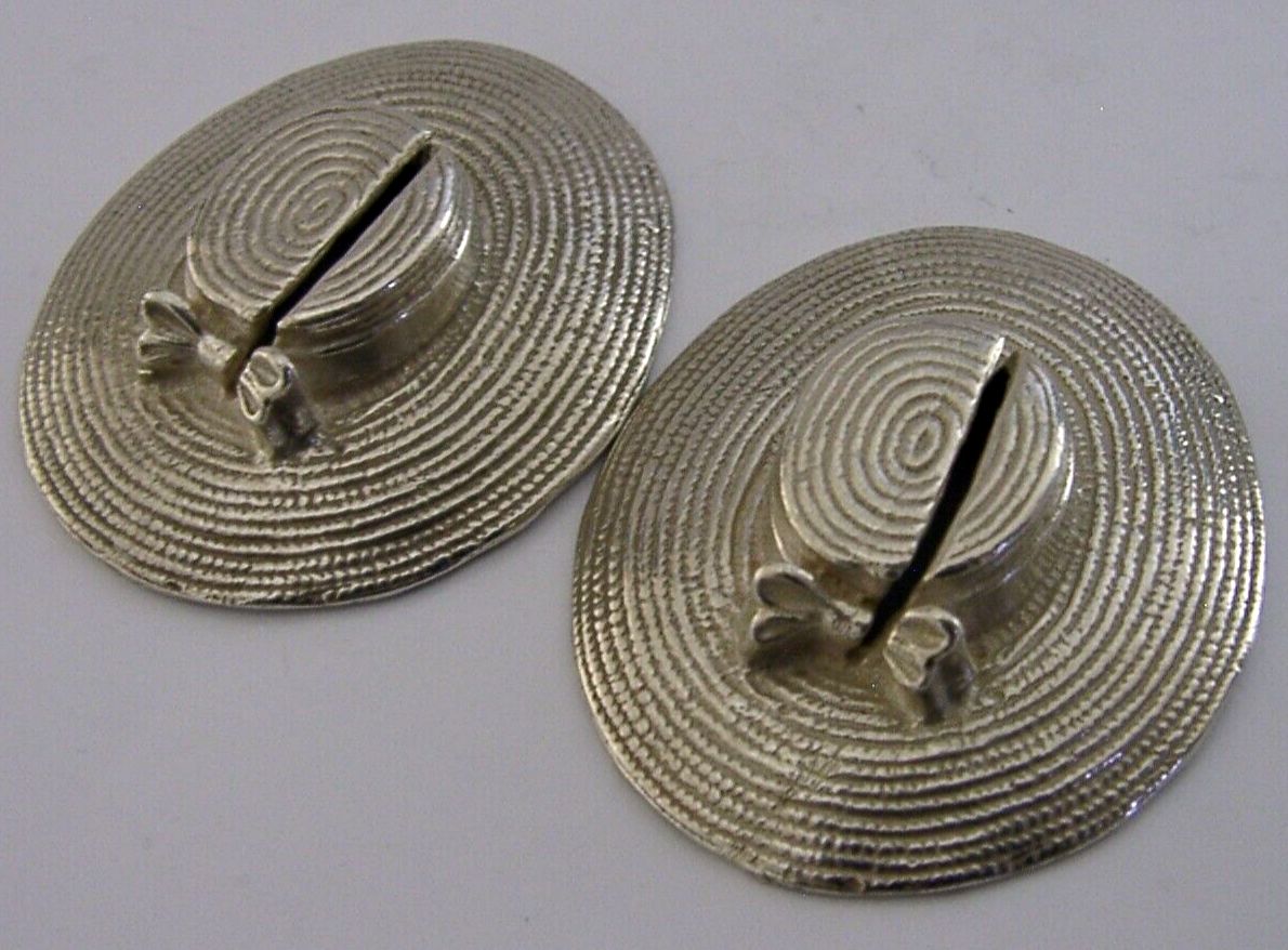 Pair Of English Sterling Silver Straw Hat Menu Holders 2018 Novelty photo vinterior