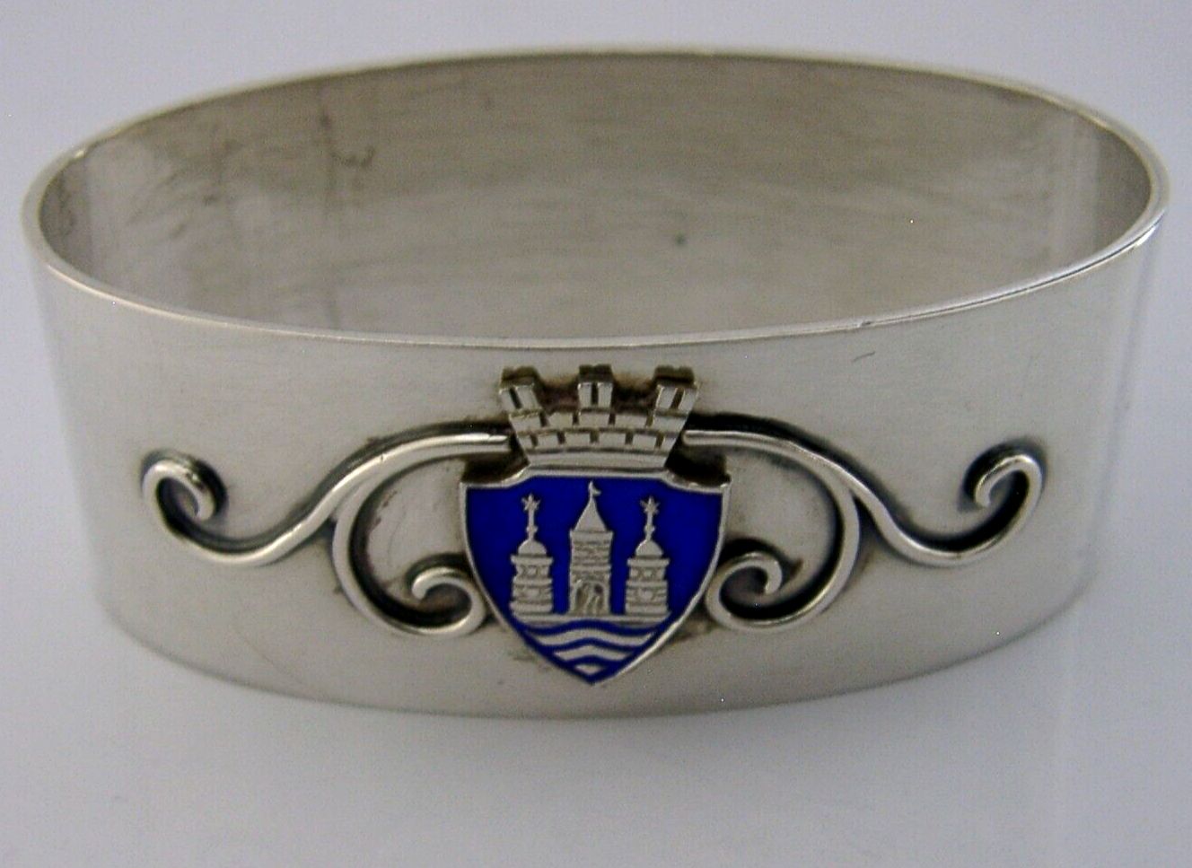 Pretty Danish Enamel Solid Silver Napkin Ring 1930 photo Home Decor