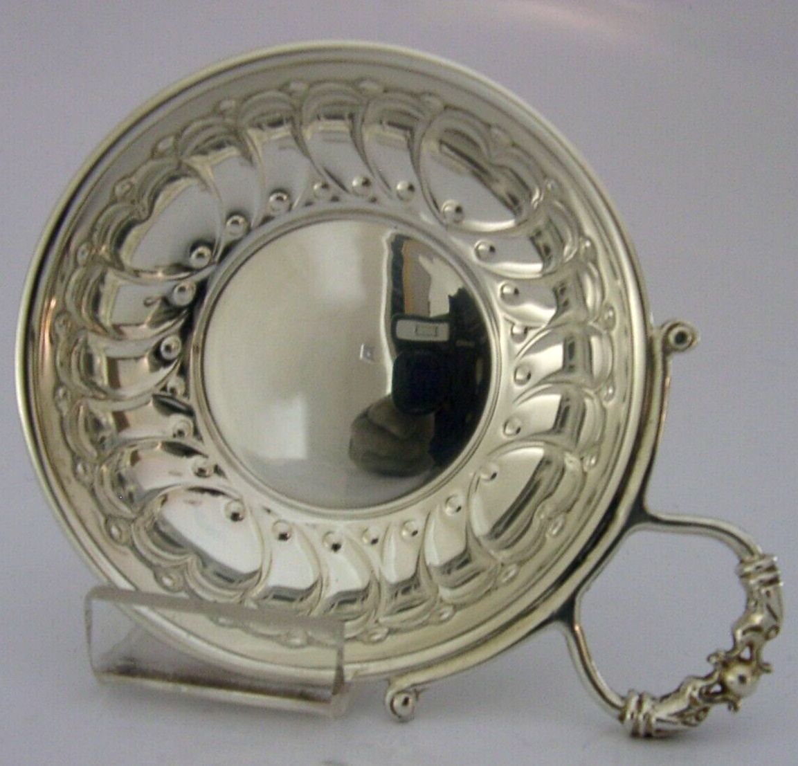 Pretty English Sterling Silver Love Hearts Wine Taster London 1997 Barware photo for sale