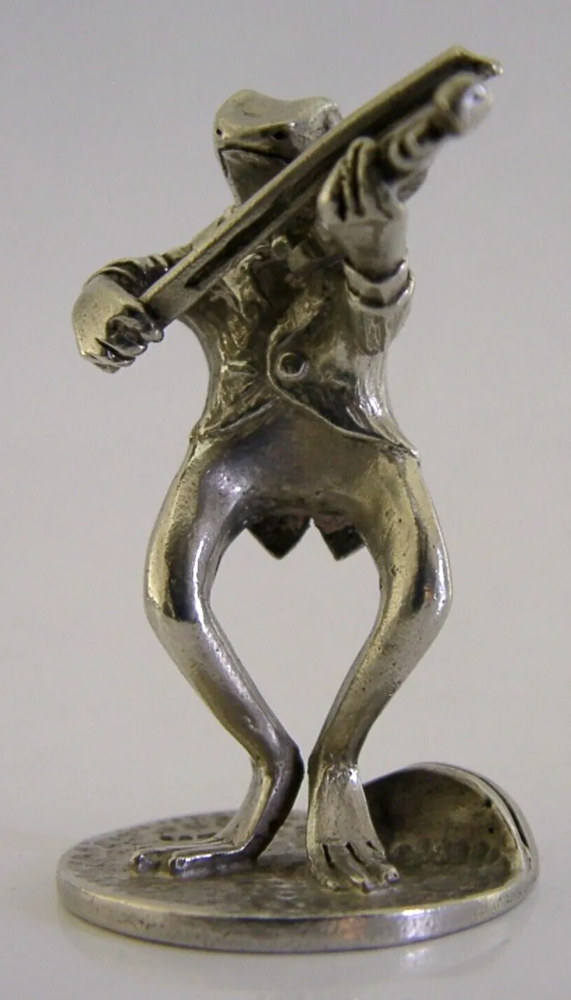 Sterling Silver Animal Frog Playing Violin Menu Holder London 1989 Novelty photo 130.0
