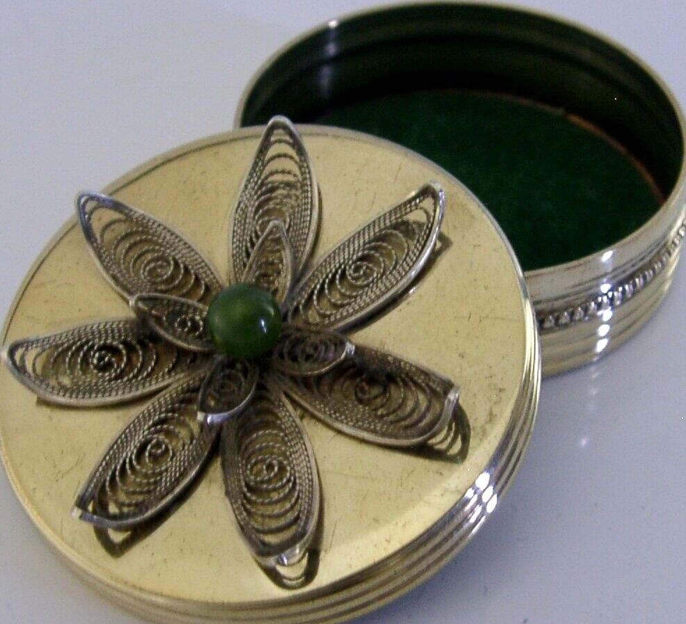 English Sterling Silver Jade Filigree Flower Box 1985 Margaret Limited Edition photo for sale