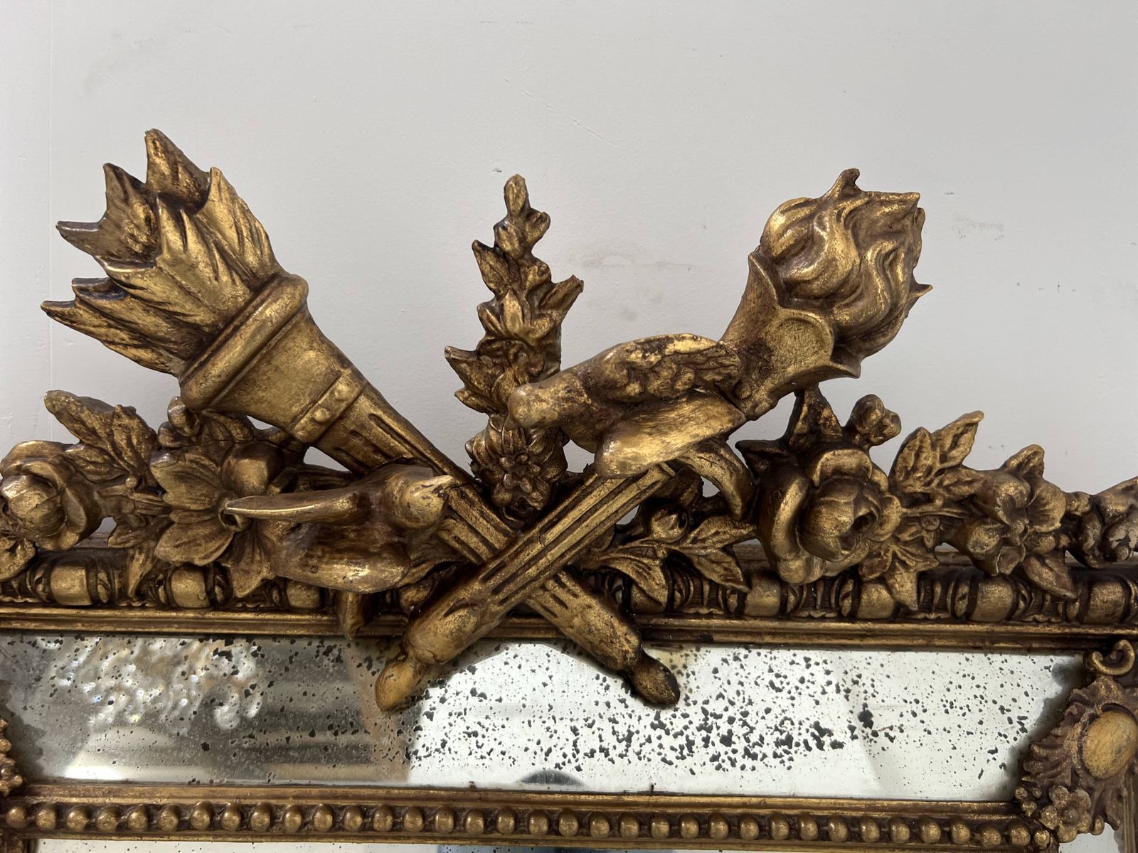 Louis XVI Style Mirror With Parecloses In Wood And Gilded Stucco 19th Century photo for sale