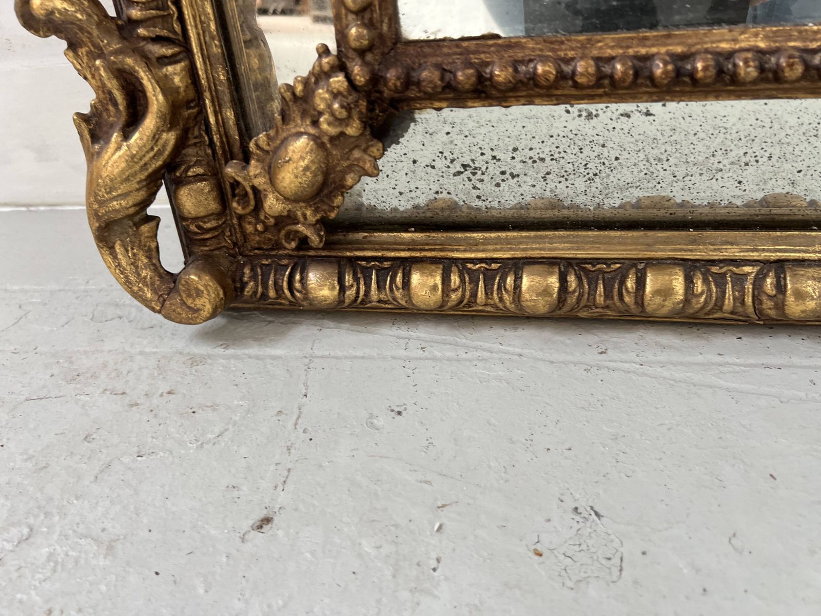 Louis XVI Style Mirror With Parecloses In Wood And Gilded Stucco 19th Century photo vintage
