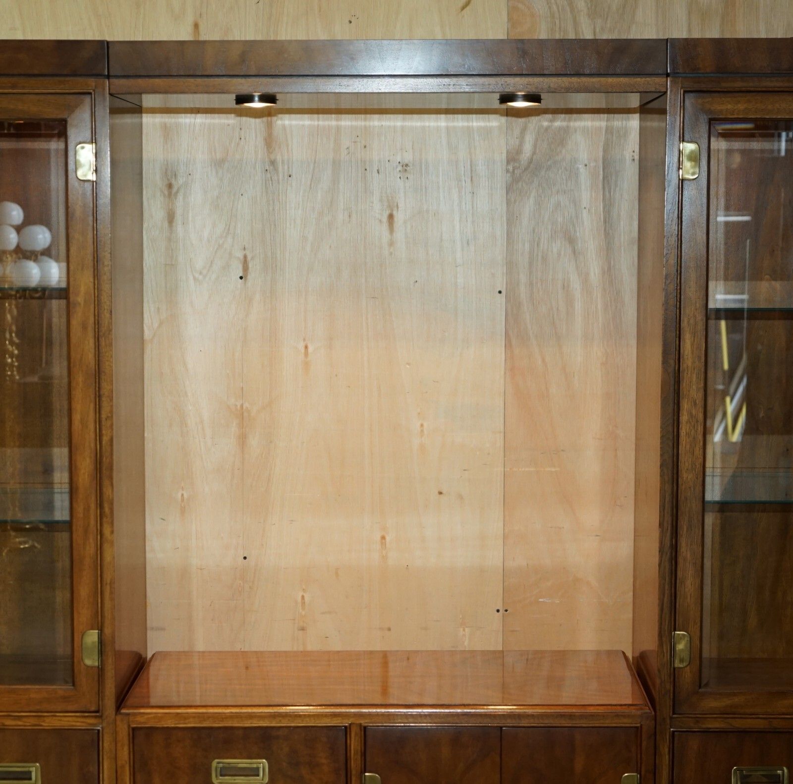 Drexel Heritage 3 Piece Military Campaign Bookcase Display Tv Cabinet Inc Lights photo vinterior