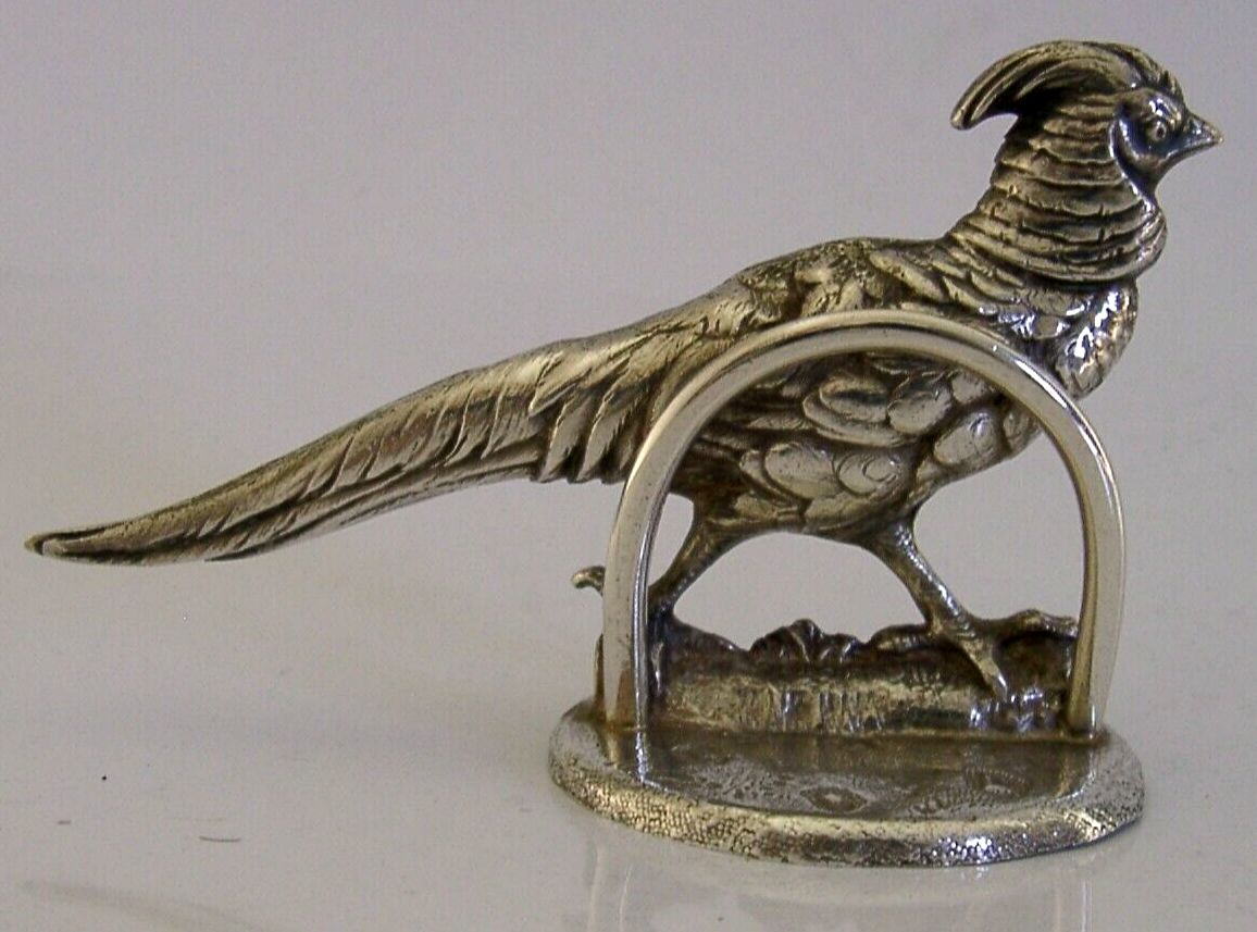 Superb Large Solid Sterling Silver Golden Pheasant Menu Holder 1977 Animal 60g photo Home Decor