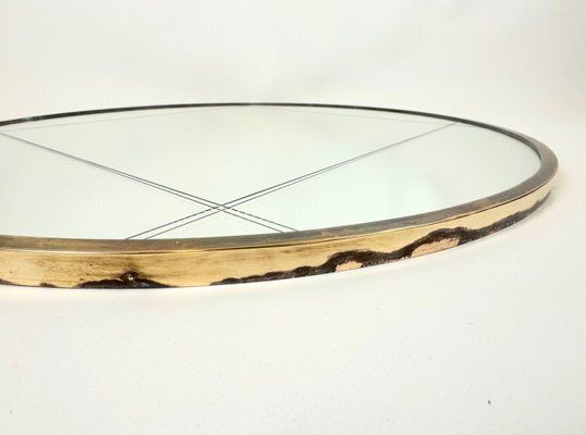 Art Deco Cut Glass And Brass Round Mirror, 1940s photo Home Decor