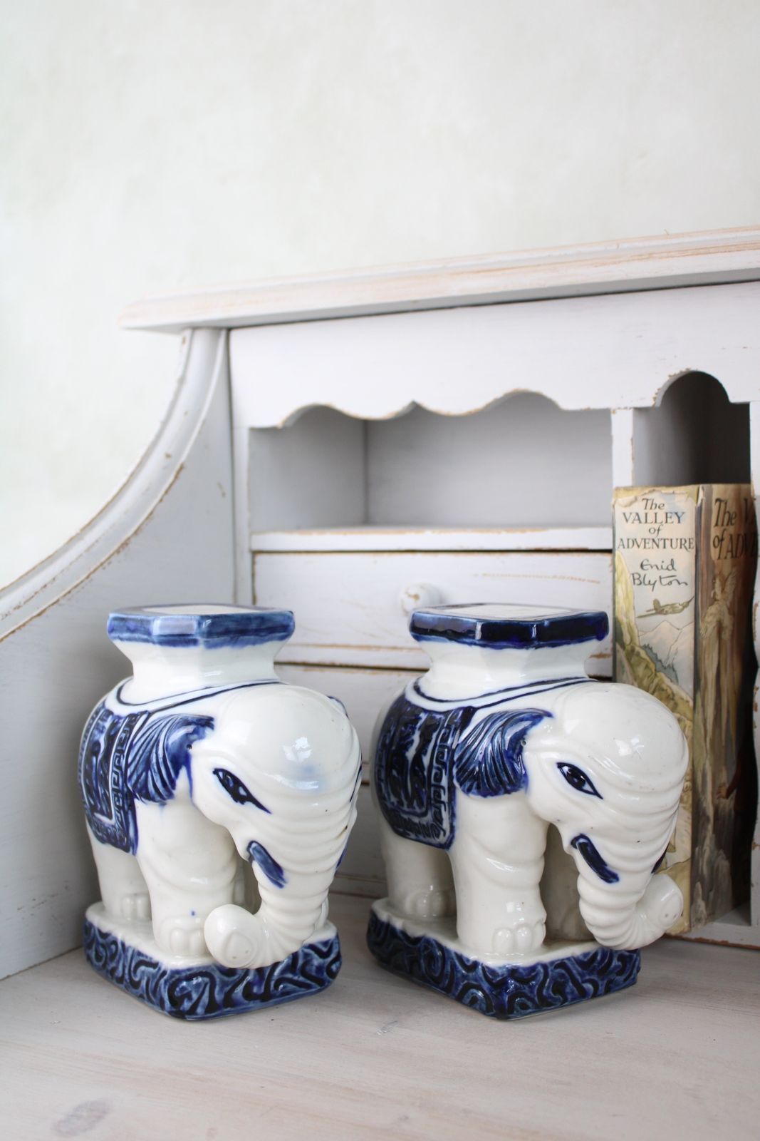 Pair Of Blue And White Ceramic Elephant Plant Stands