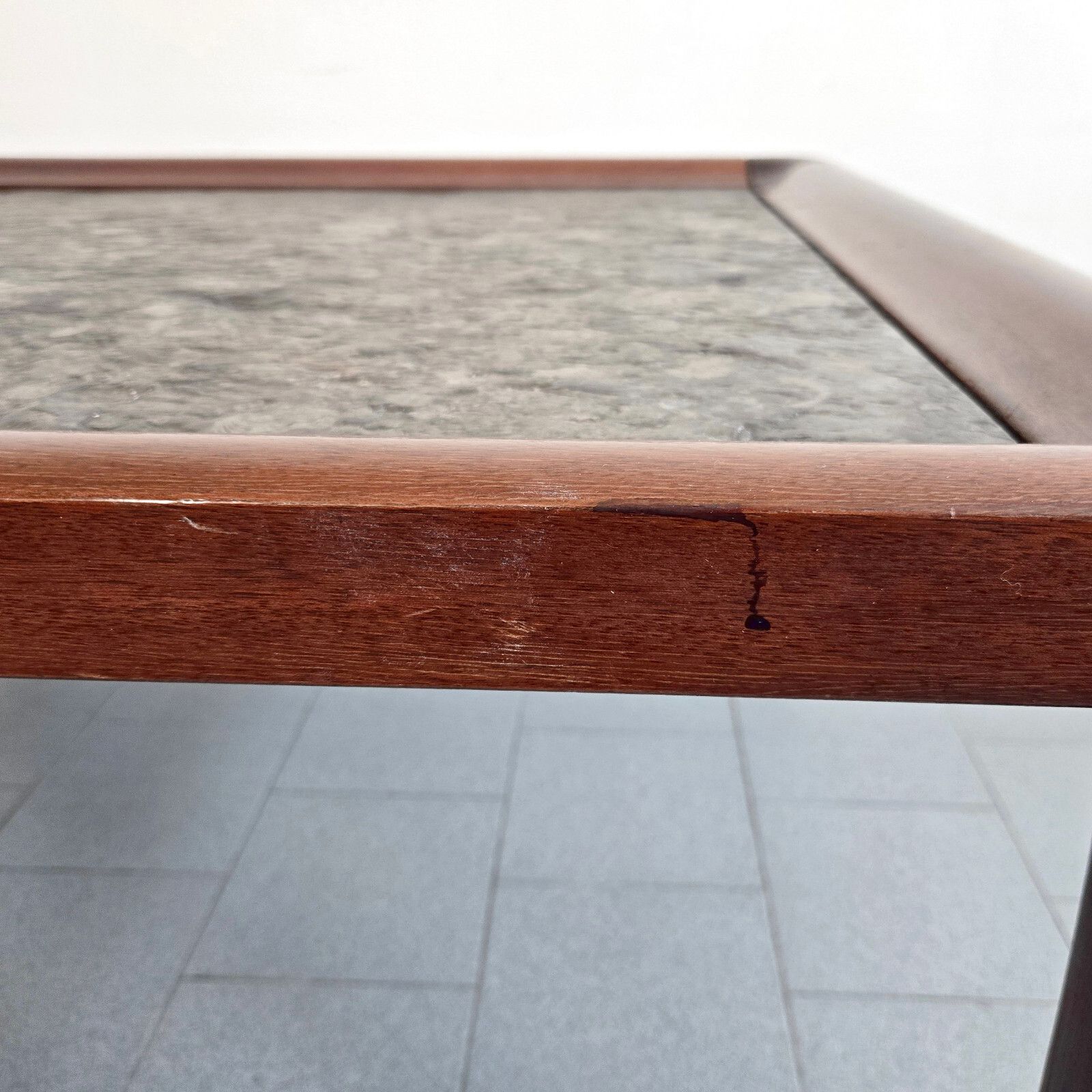 photo buy Vintage 1960 Scandinavian Teak Rosewood & Shale Stone Coffee Table 60s