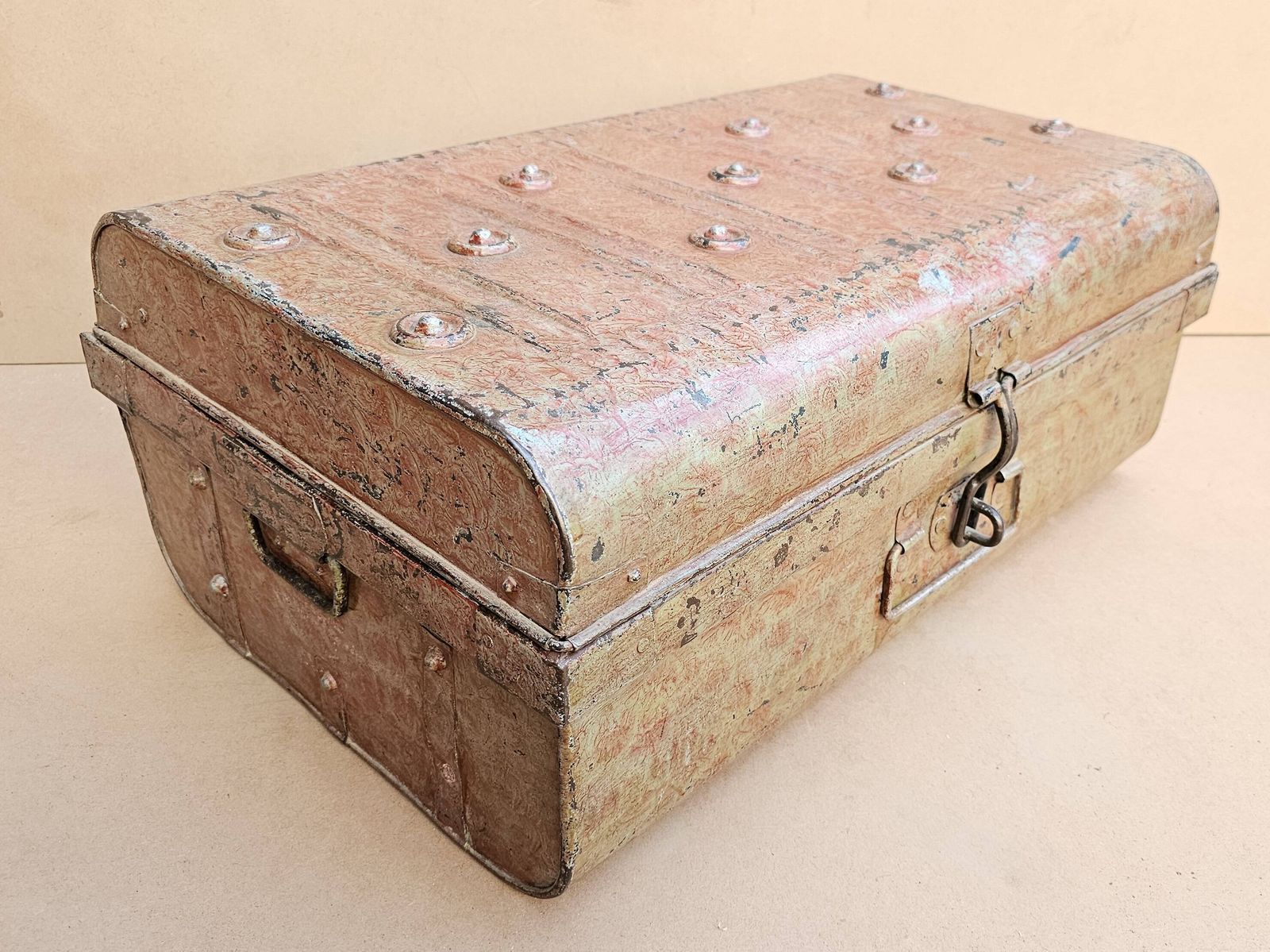 Old Metal And Brass Travel Trunk From The Indian Railway photo for sale