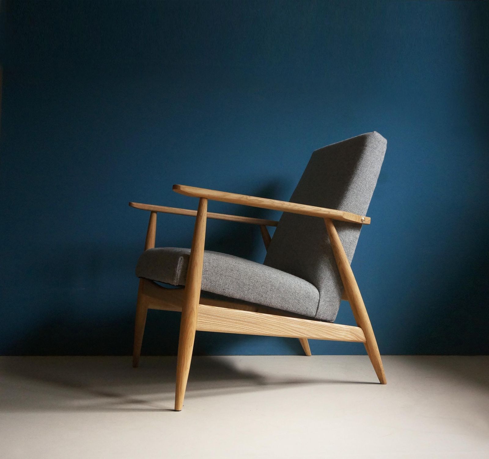 Pair Of Vintage Style Armchairs, Modern, Gray Upholstery, Brass Finishes.