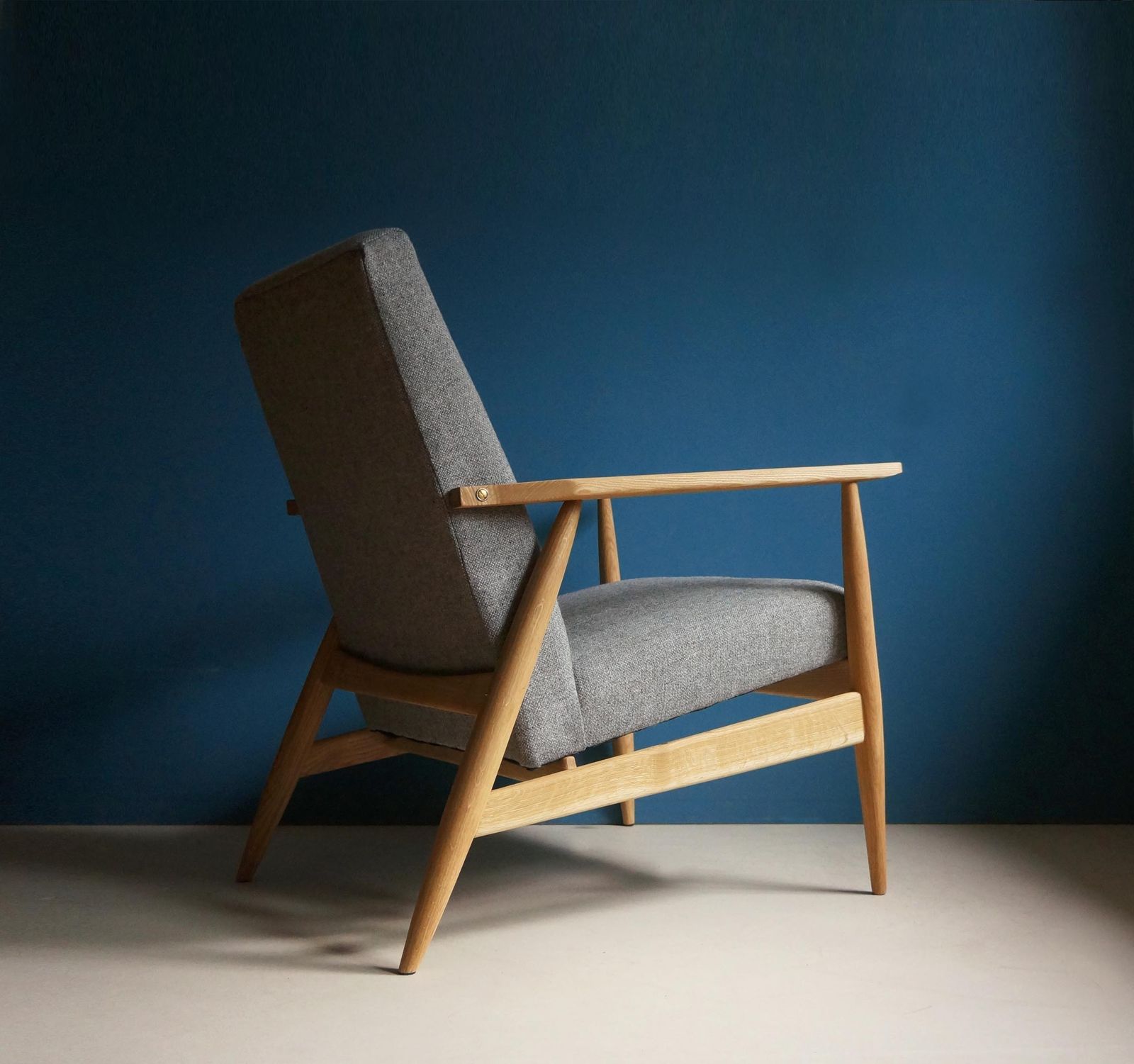 Pair Of Vintage Style Armchairs, Modern, Gray Upholstery, Brass Finishes. photo for sale