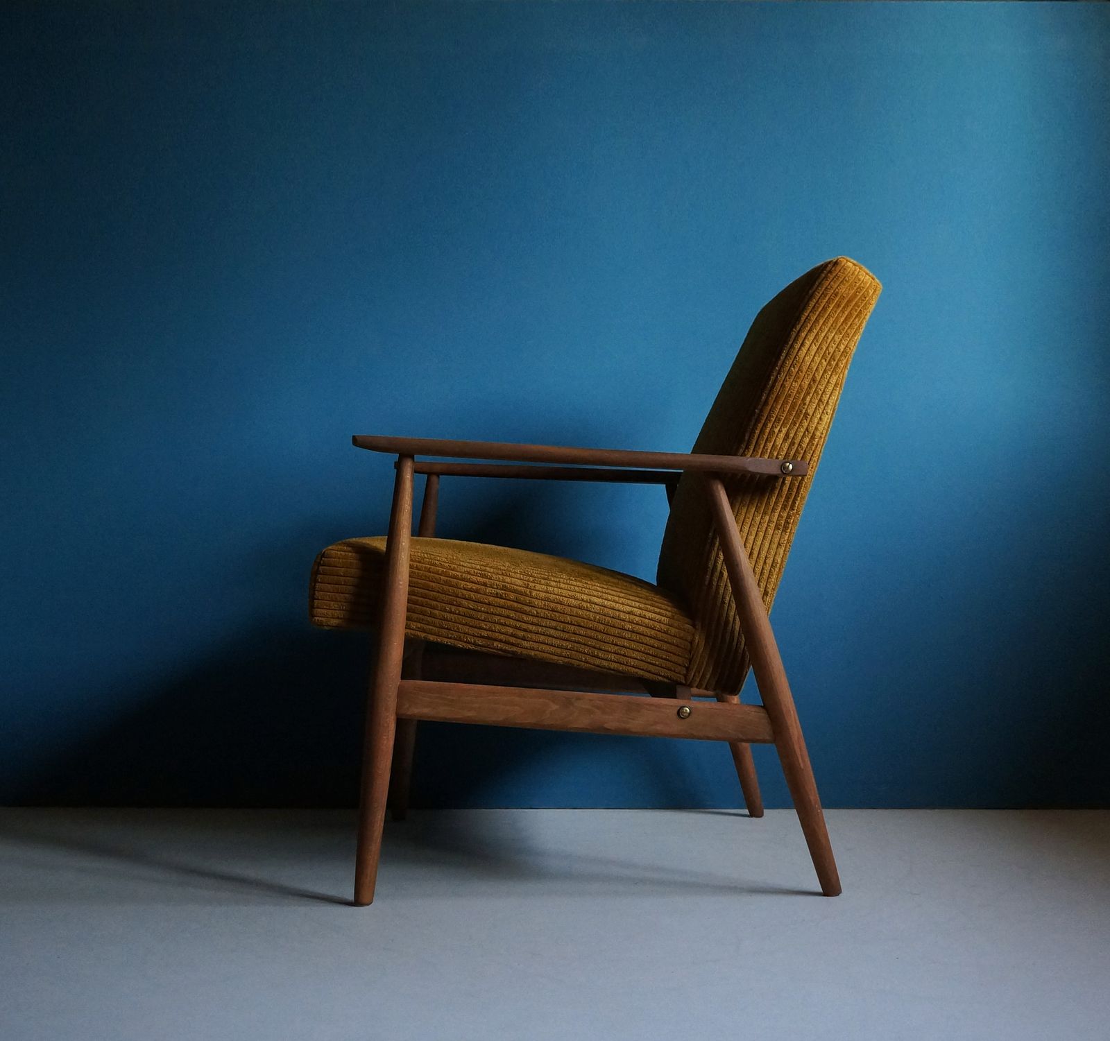 The Pair Of Vintage Armchair From Mid Century, Dark Mustard, Restored photo for sale