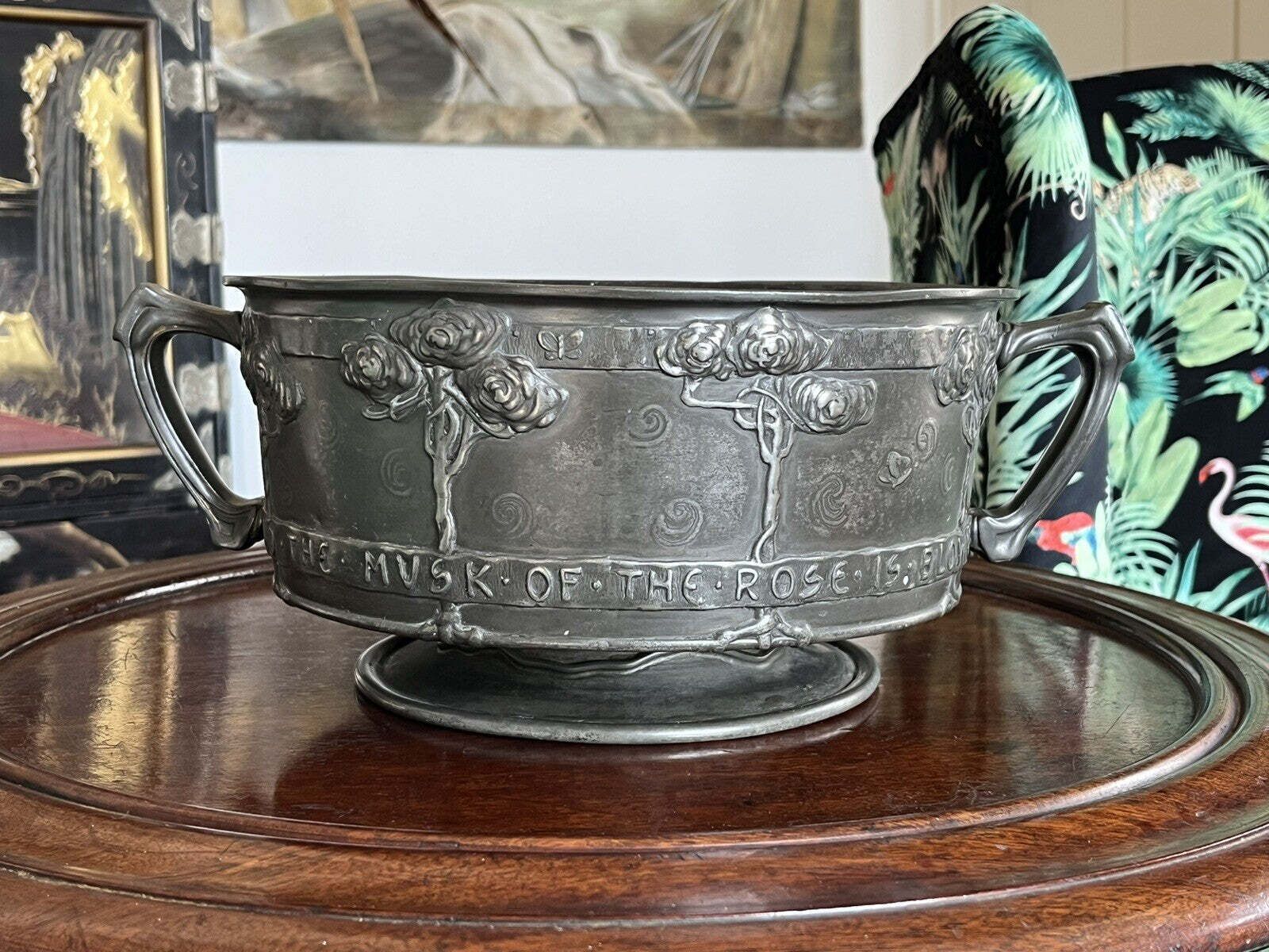 Liberty & Co Tudric Arts & Crafts 2 Handle Pewter Rose Bowl By David Veasey photo furniture