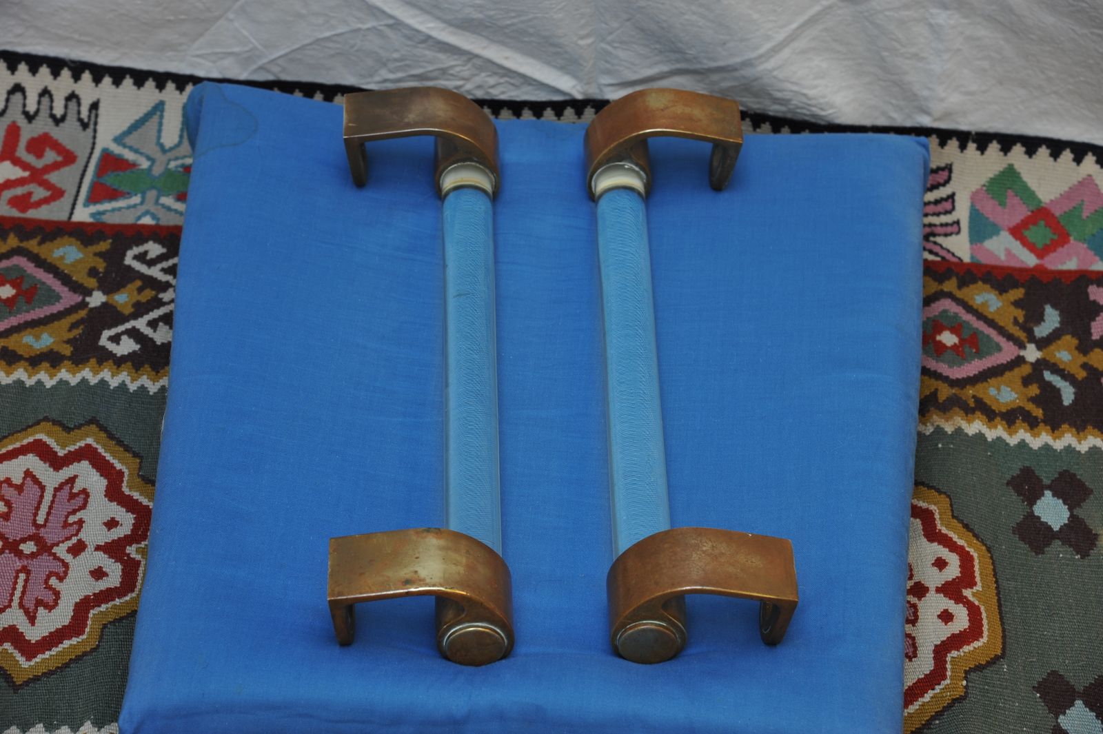 A Pair Of Huge French Art Deco Bronze And Crystal Ballroom Door Pull Handles