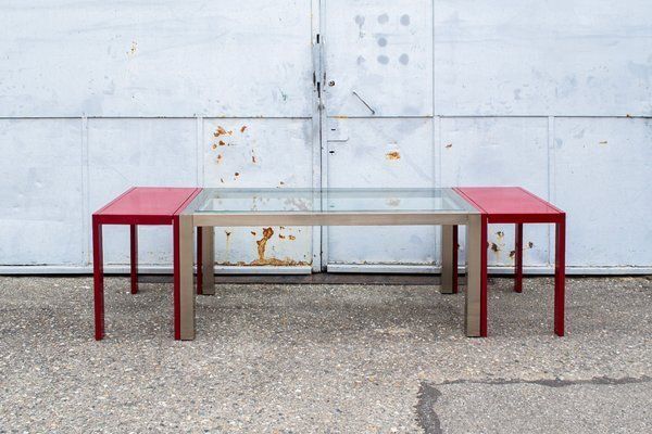 Italian Modular Steel And Glass Tables, 1980s, Set Of 3