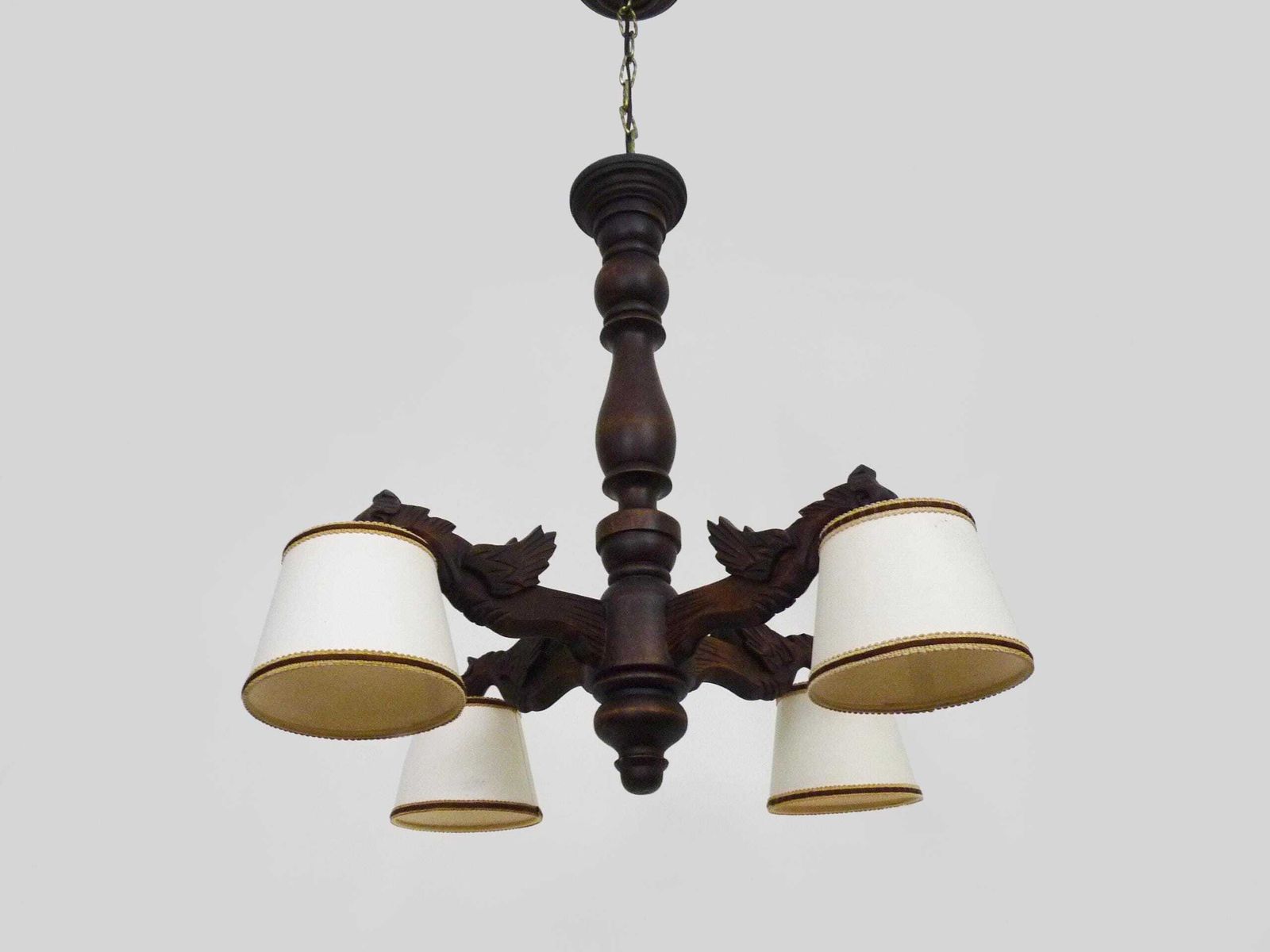 Antique 1950s Hand Carved Wooden Dragon Chandelier With 4 Lights photo for sale