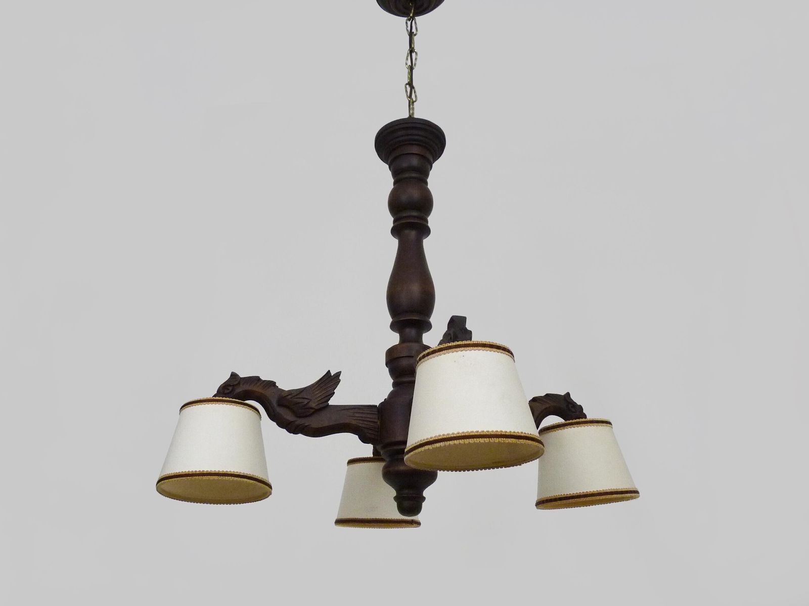 Antique 1950s Hand Carved Wooden Dragon Chandelier With 4 Lights photo 529.0