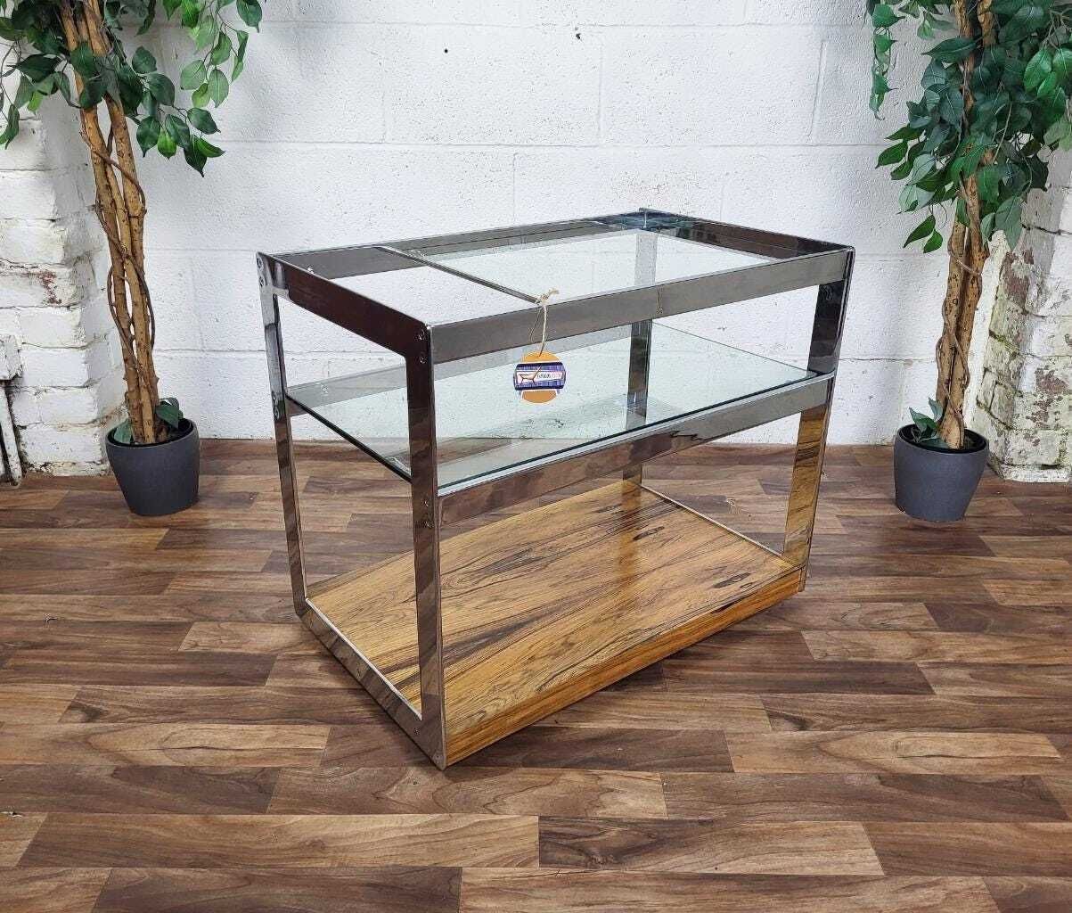 Vintage Mid Century Merrow Associates Chrome & Rosewood Drinks Tea Trolley Bar