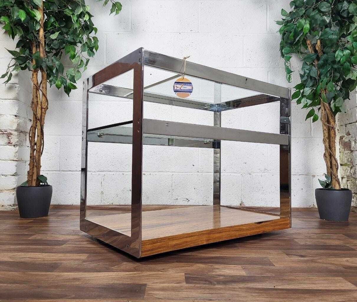 Vintage Mid Century Merrow Associates Chrome & Rosewood Drinks Tea Trolley Bar photo furniture
