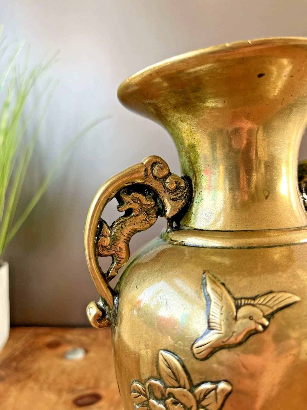 photo for sale Antique Japanese Meiji Period Bronze / Brass Vase Bird Floral Aesthetic Movement