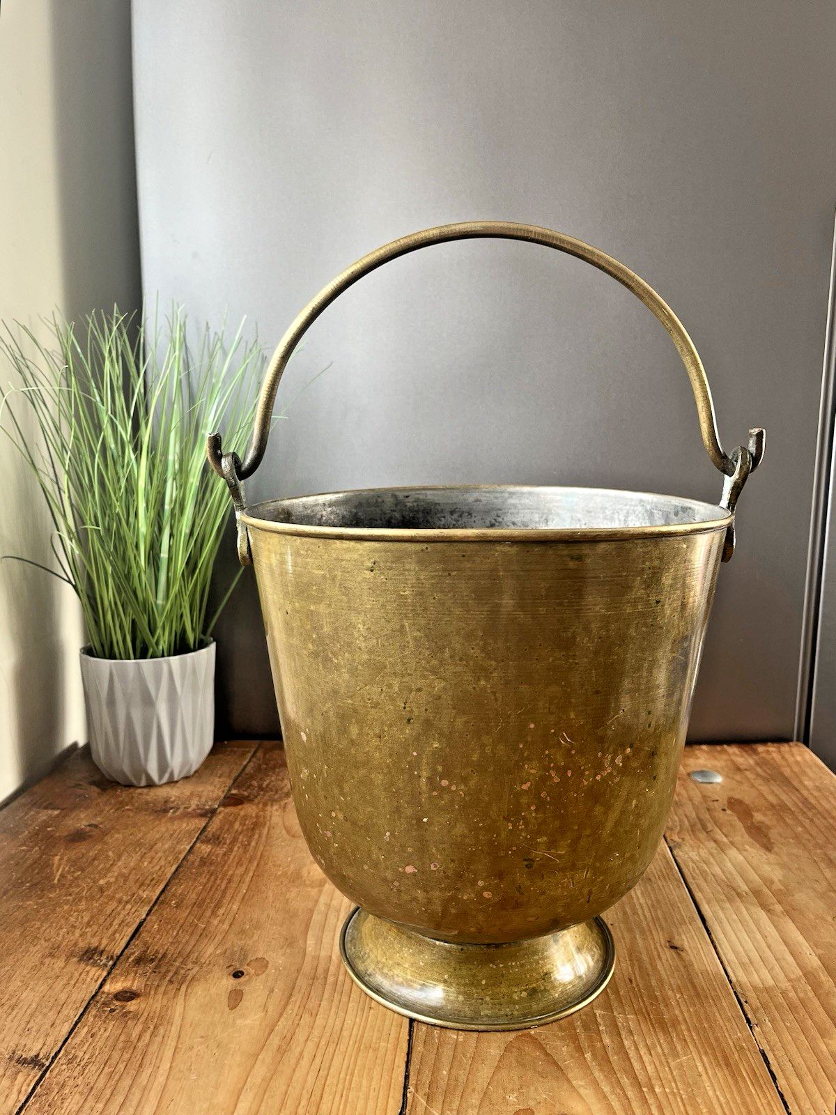 photo buy Vintage Indian Brass Hanging Pail Water Grain Ice Balti Bucket Flower Plant Pot
